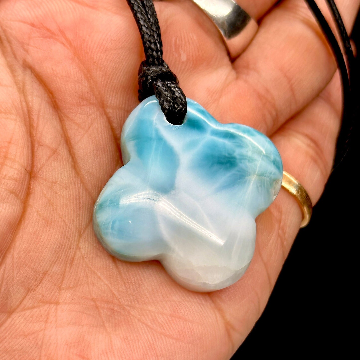 Larimar Clover Leaf Shaped pendant, Larimar Pendant Necklace