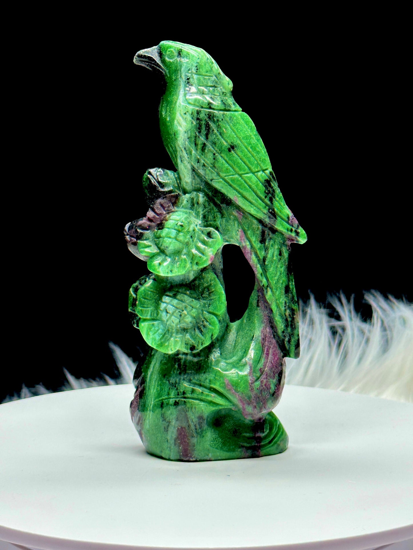 Ruby Zoisite Bird Carving, Parrot Carving