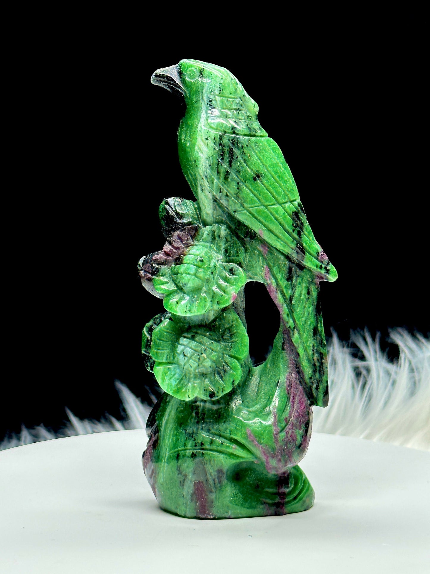 Ruby Zoisite Bird Carving, Parrot Carving