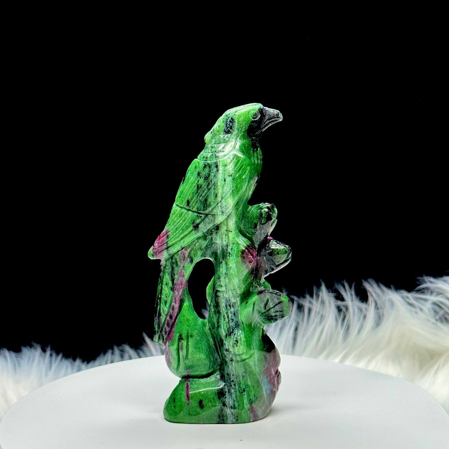 Ruby Zoisite Bird Carving, Parrot Carving