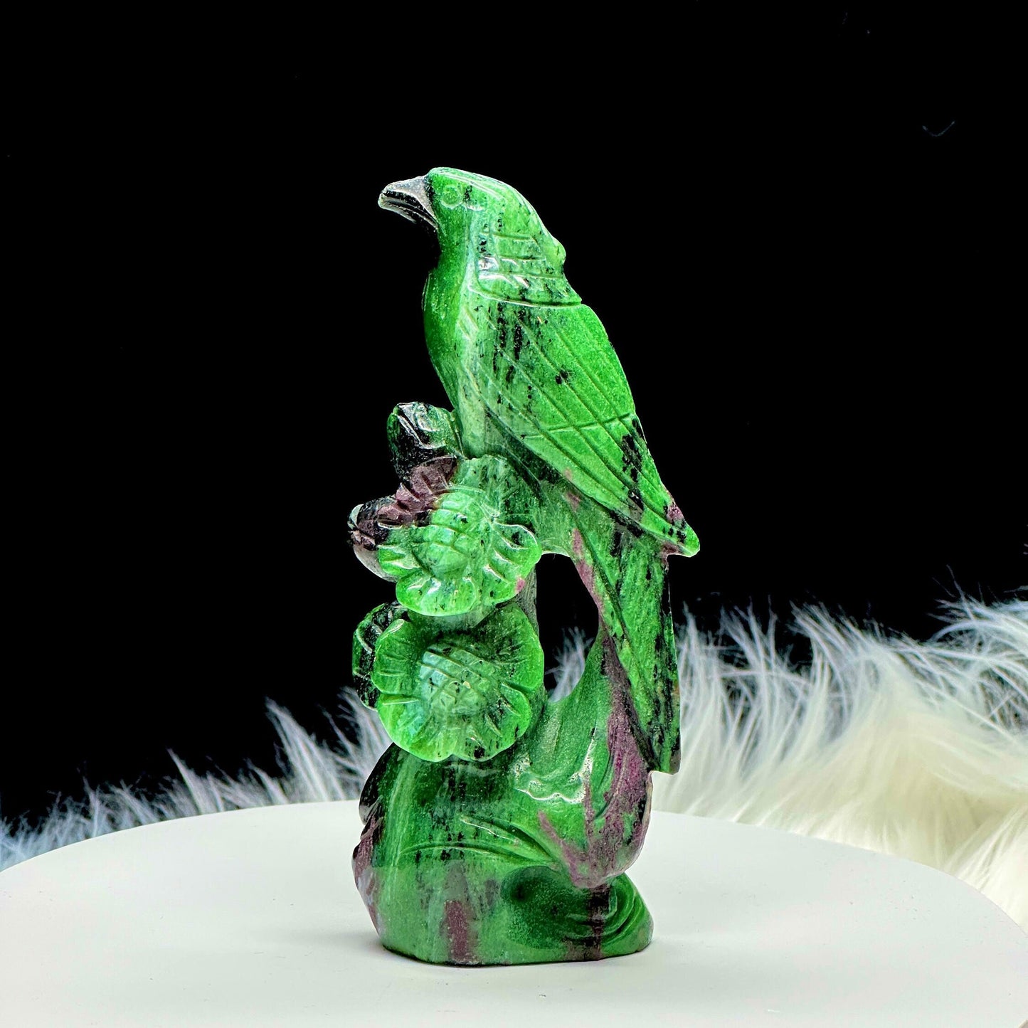 Ruby Zoisite Bird Carving, Parrot Carving