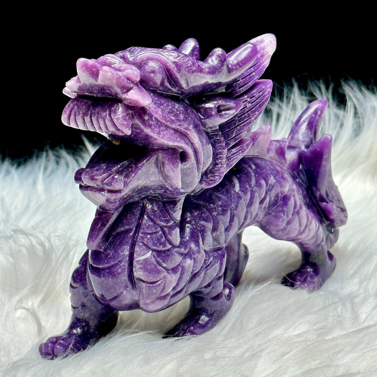 Lepidolite crystal Qilin | Lepidolite Crystal Dragon Carving | Symbol of luck, good omens, protection, and prosperity