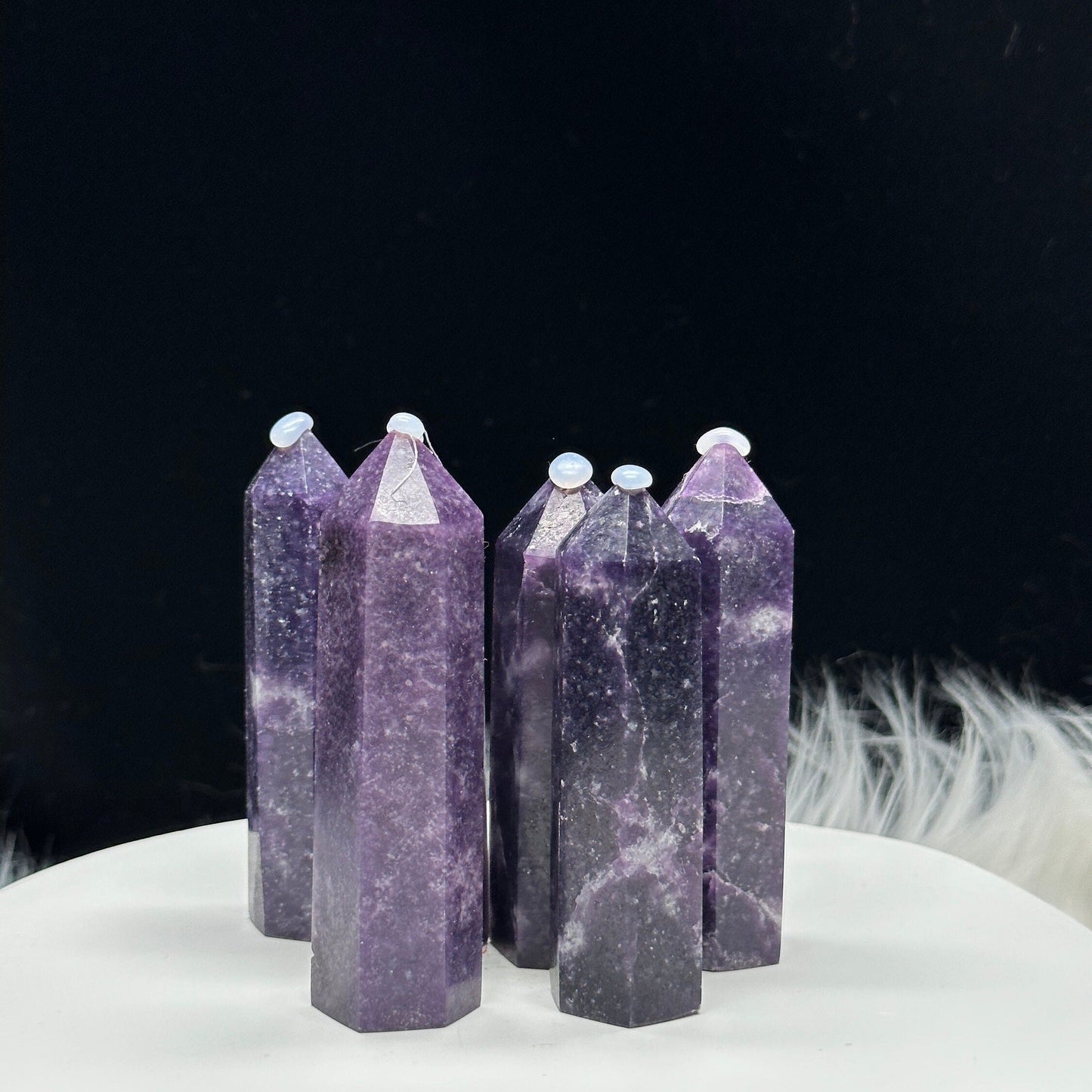 Purple Lepidolite Tower, lepidolite crystal point, Mica tower - 4 inches tall