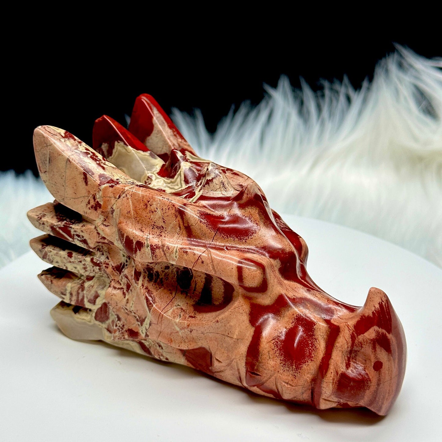 Beautiful Red Jasper Dragon Skull, Crystal Dragon Skull, Red Jasper Dragon Carving, Carved Dragon