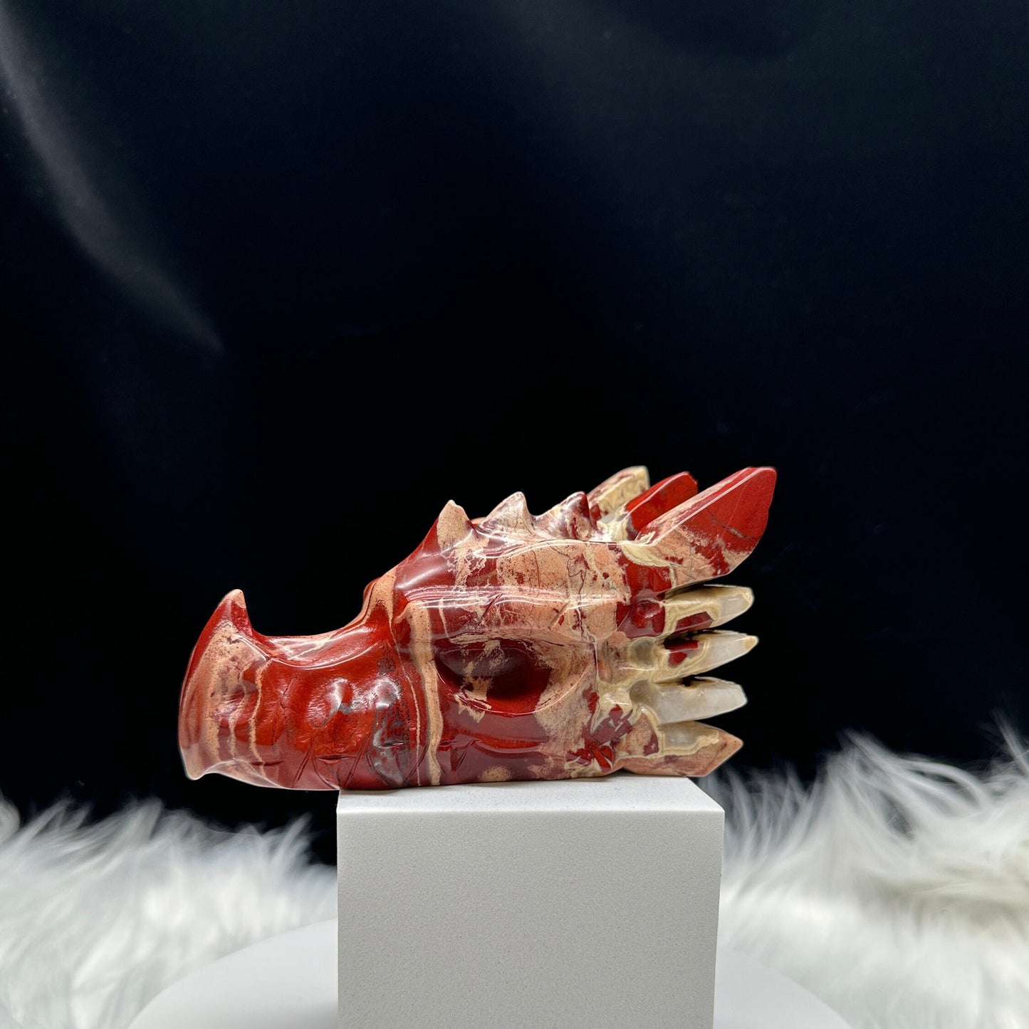 Beautiful Red Jasper Dragon Skull, Crystal Dragon Skull, Red Jasper Dragon Carving, Carved Dragon