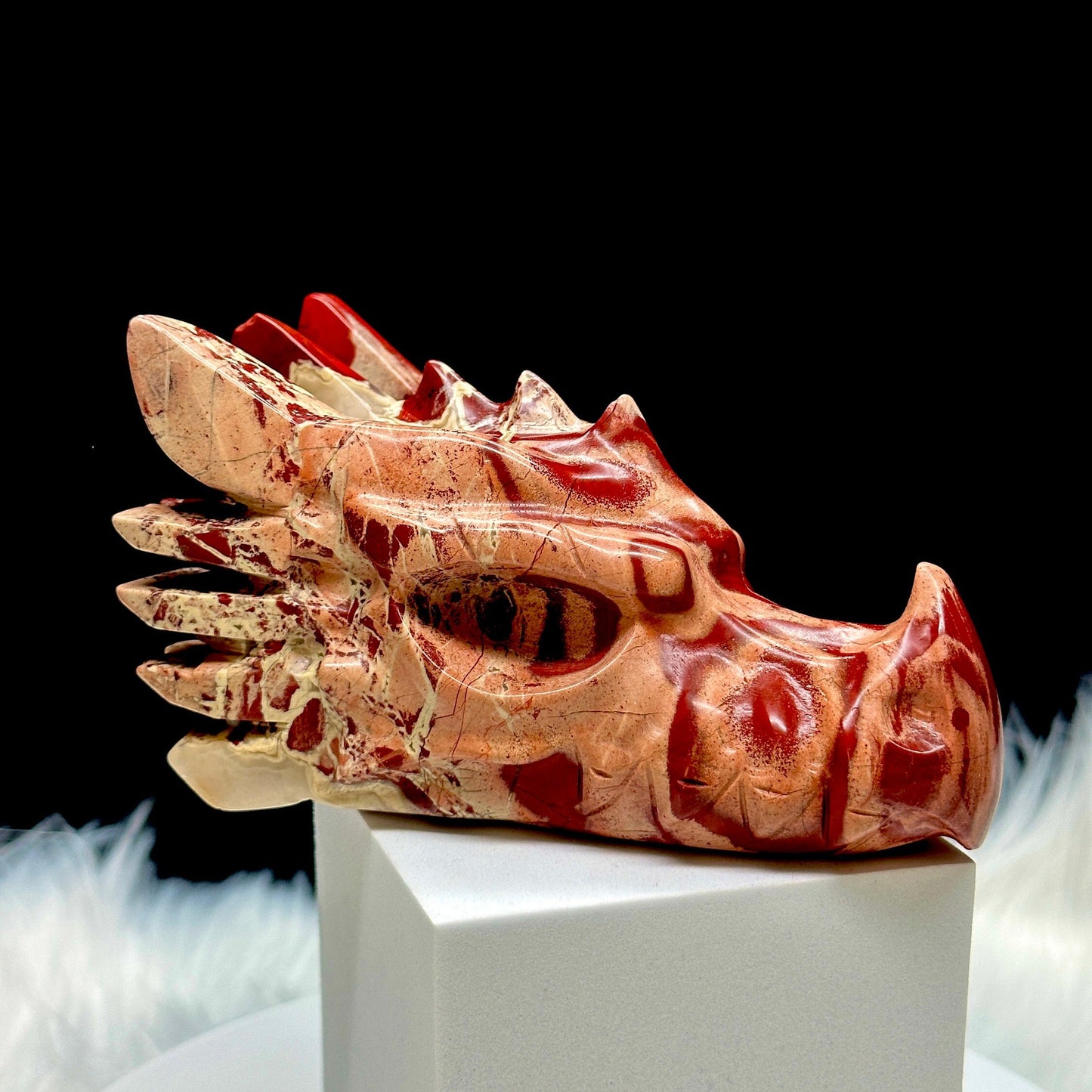 Beautiful Red Jasper Dragon Skull, Crystal Dragon Skull, Red Jasper Dragon Carving, Carved Dragon