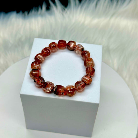 Top Grade Fire Quartz Bracelet, Fire Quartz Crystal Bracelet, Hematoid quartz, Harlequin Quartz- 10mm