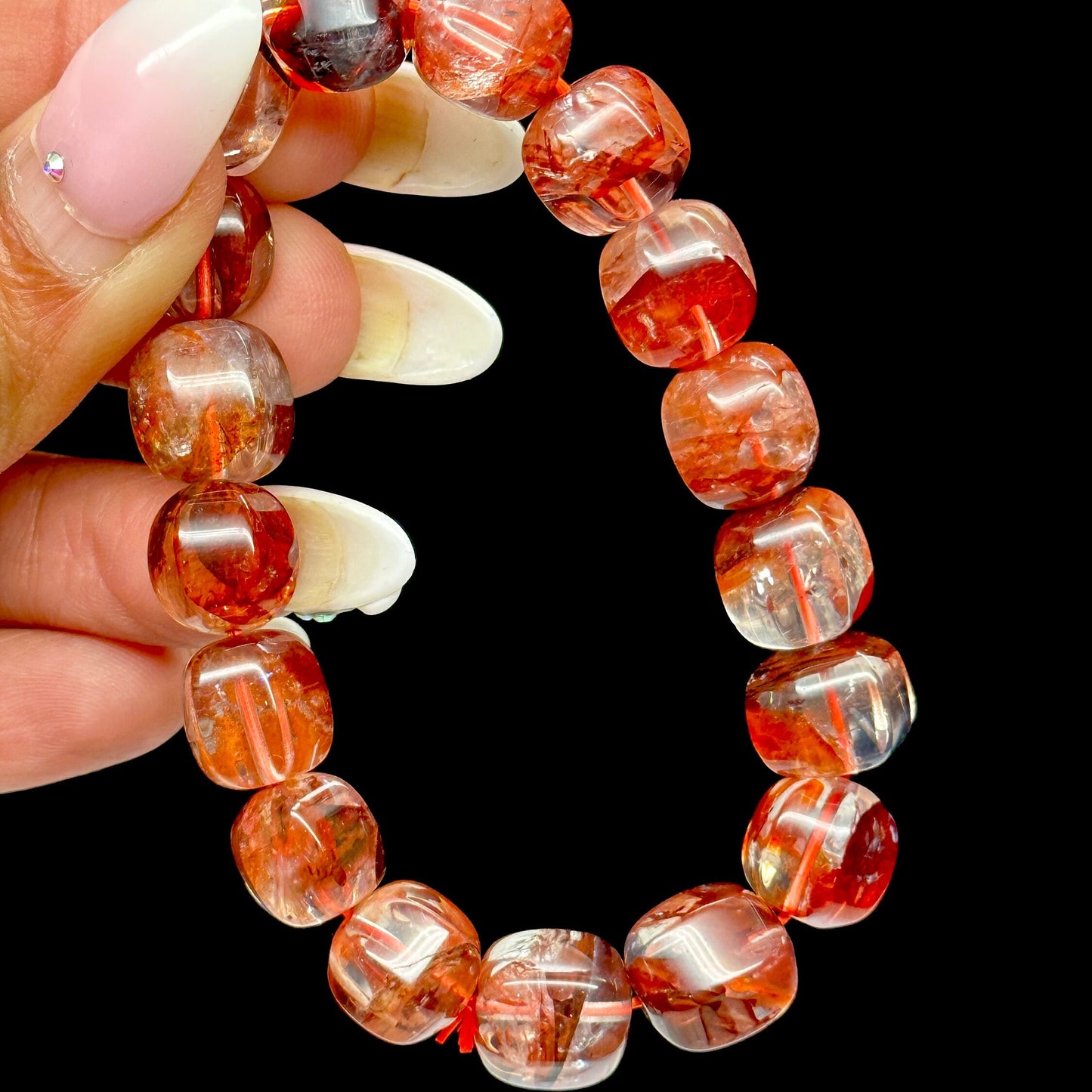 Top Grade Fire Quartz Bracelet, Fire Quartz Crystal Bracelet, Hematoid quartz, Harlequin Quartz- 10mm