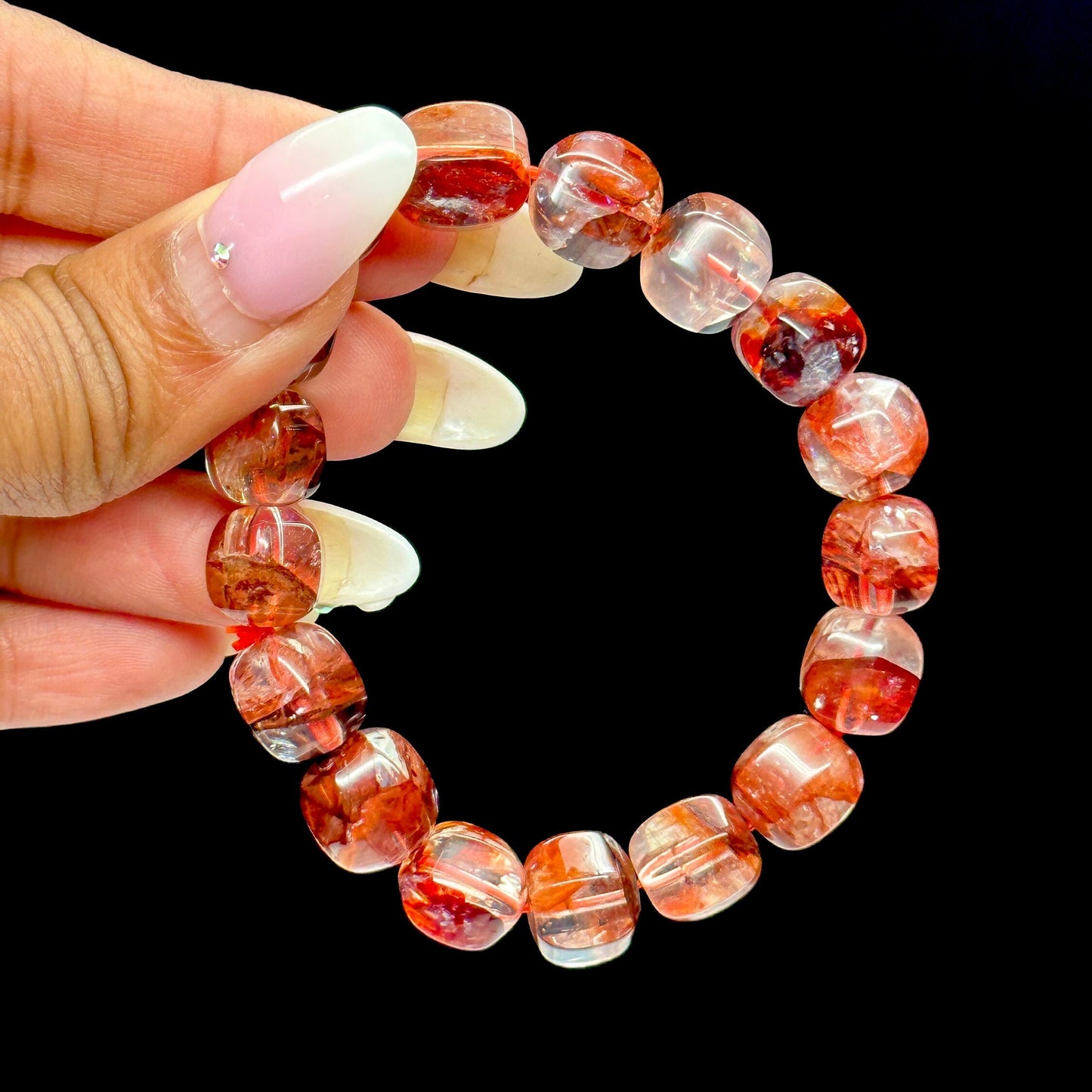 Top Grade Fire Quartz Bracelet, Fire Quartz Crystal Bracelet, Hematoid quartz, Harlequin Quartz- 10mm