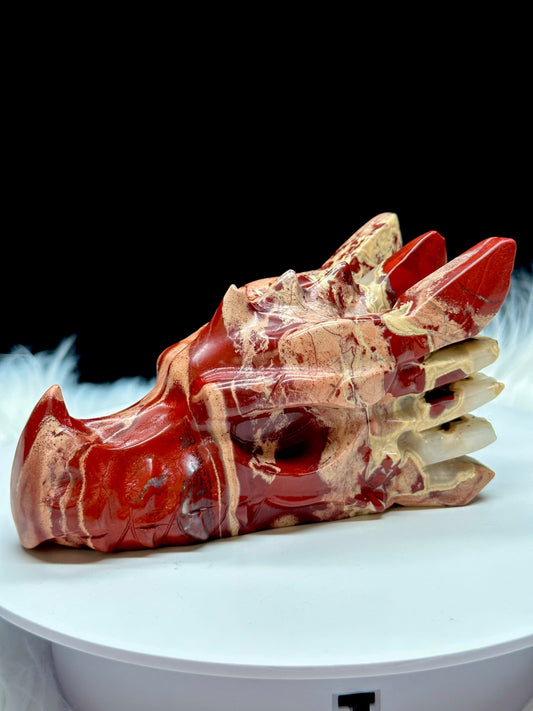 Beautiful Red Jasper Dragon Skull, Crystal Dragon Skull, Red Jasper Dragon Carving, Carved Dragon