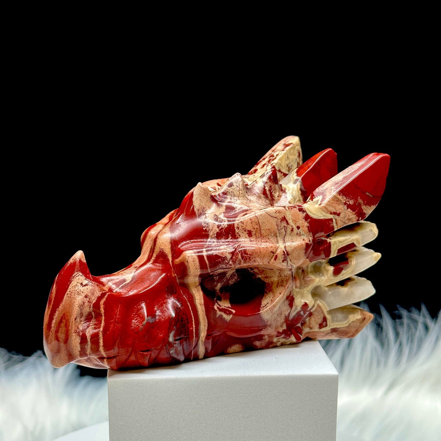 Beautiful Red Jasper Dragon Skull, Crystal Dragon Skull, Red Jasper Dragon Carving, Carved Dragon