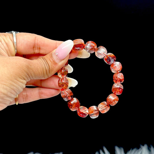 Top Grade Fire Quartz Bracelet, Fire Quartz Crystal Bracelet, Hematoid quartz, Harlequin Quartz- 10mm