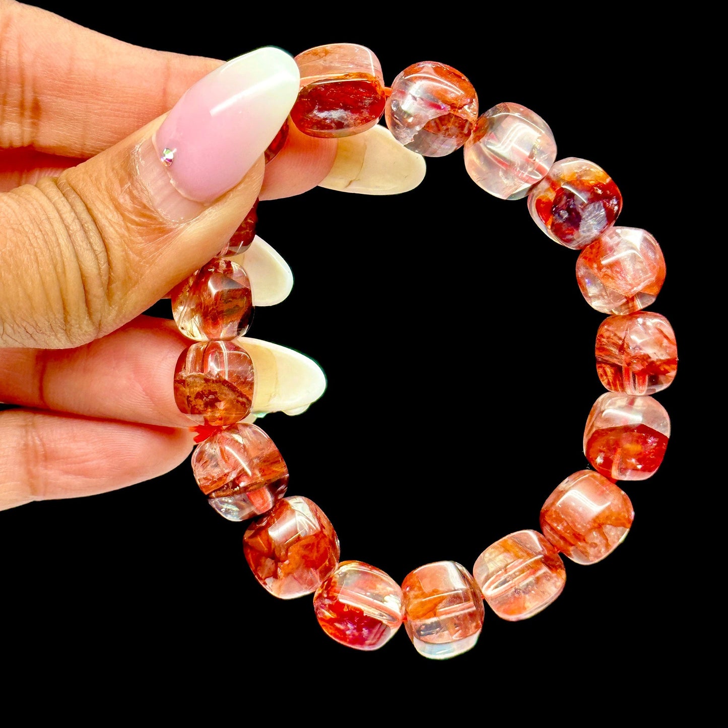 Top Grade Fire Quartz Bracelet, Fire Quartz Crystal Bracelet, Hematoid quartz, Harlequin Quartz- 10mm