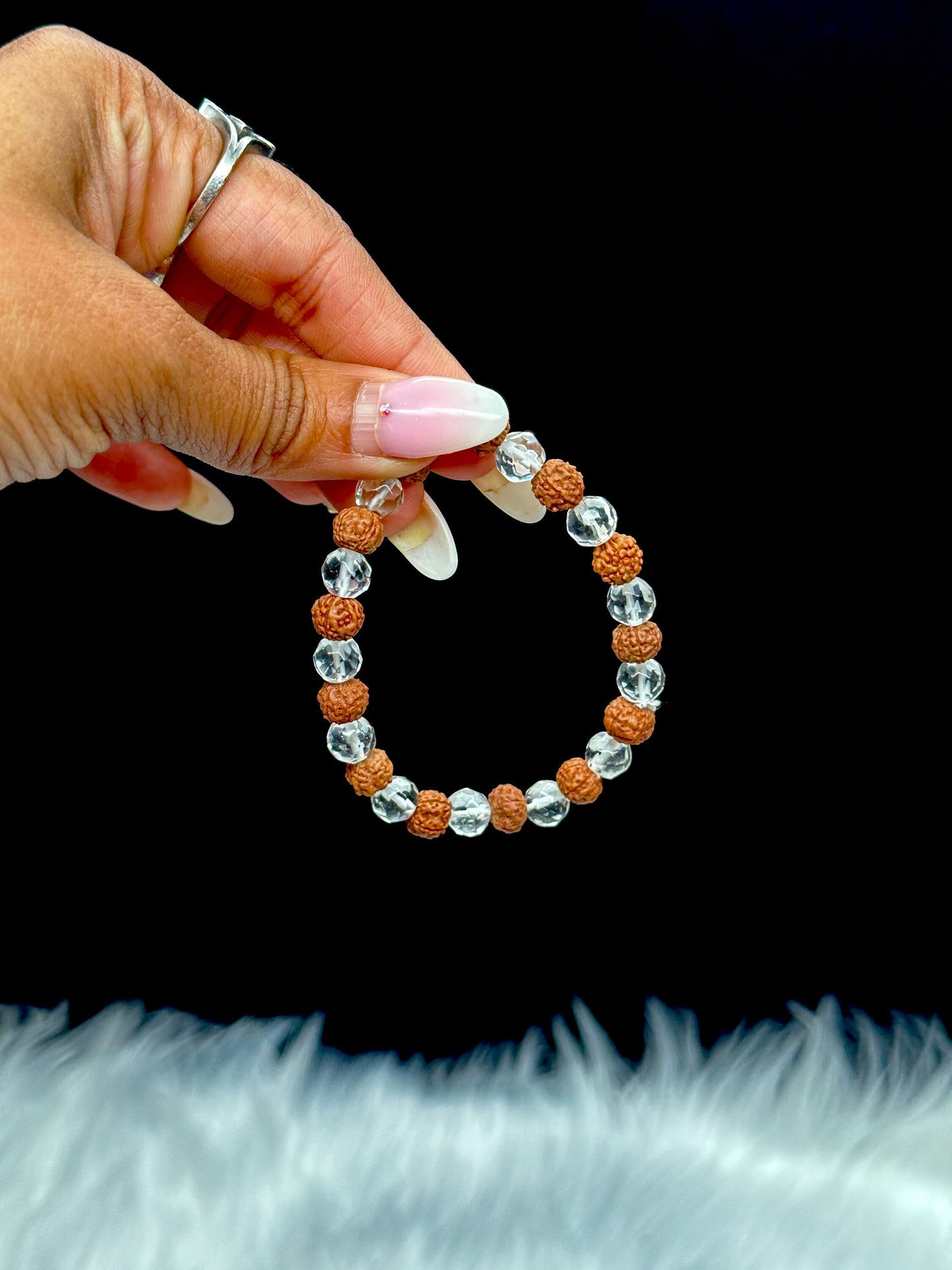 Rudraksha and Clear Quartz Crystal Bracelet, Rudraksh Bracelet