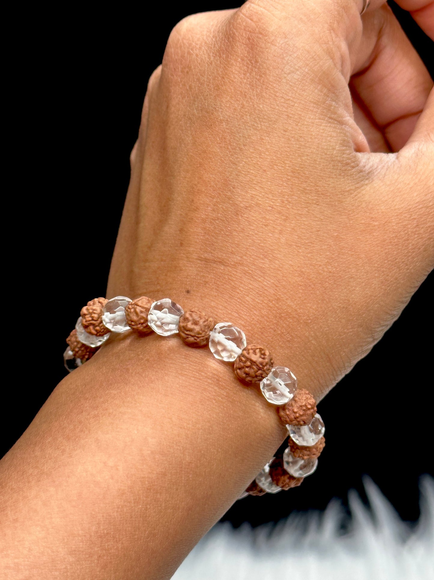 Rudraksha and Clear Quartz Crystal Bracelet, Rudraksh Bracelet