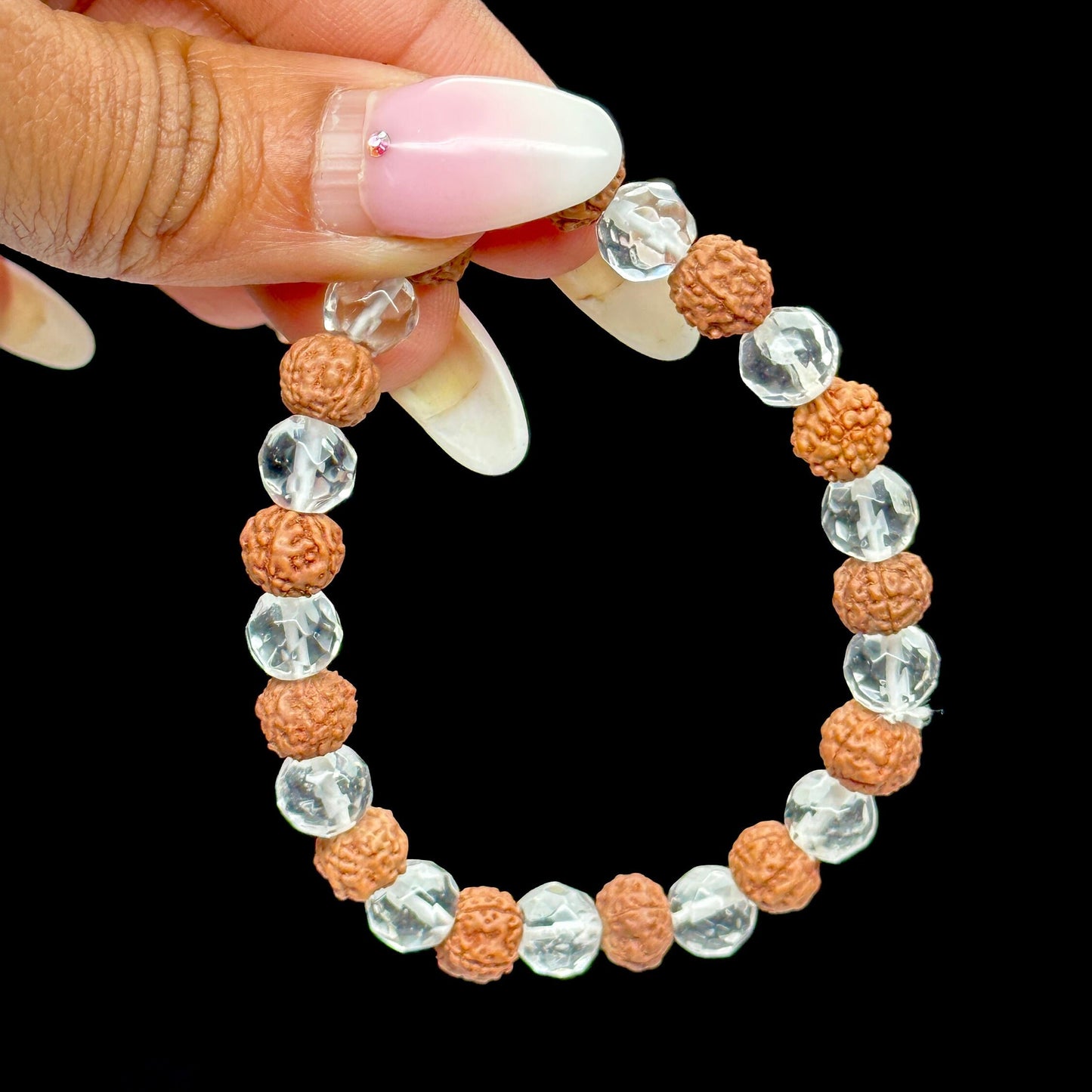 Rudraksha and Clear Quartz Crystal Bracelet, Rudraksh Bracelet