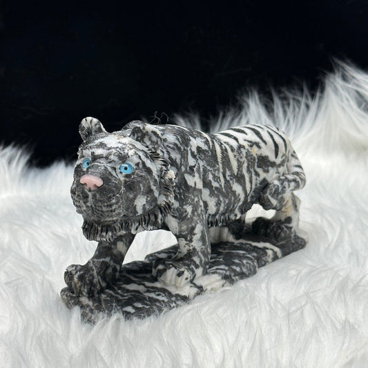 High Quality Zebra Jasper Tiger Carving, Hand Carved, Crystal Zebra Jasper Hand Carved Tiger - 1.2kg