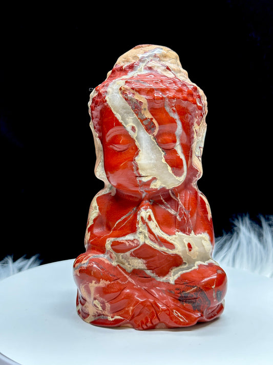 Peaceful Red Jasper Buddha Carving, Crystal Buddha Statue