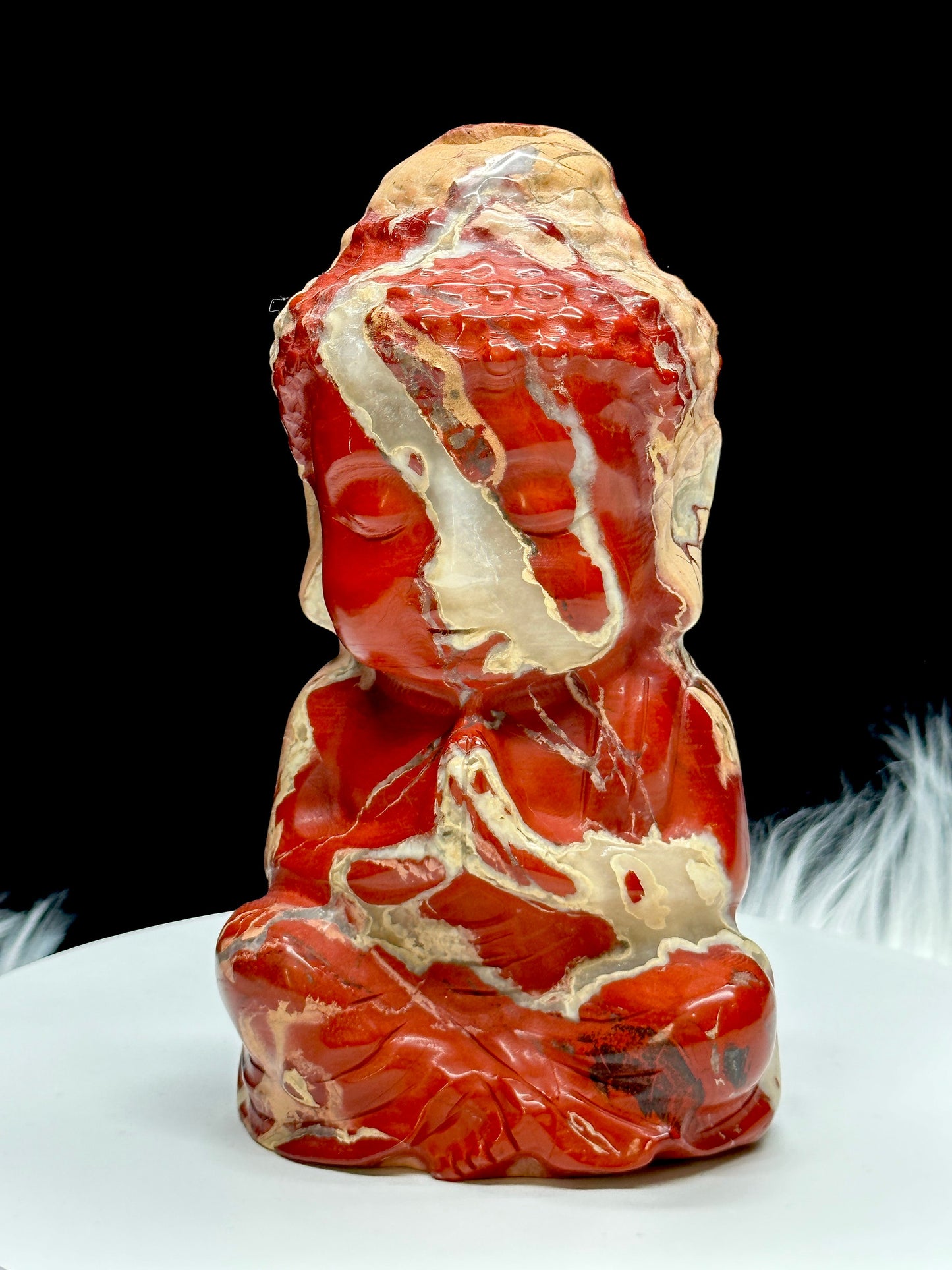 Peaceful Red Jasper Buddha Carving, Crystal Buddha Statue