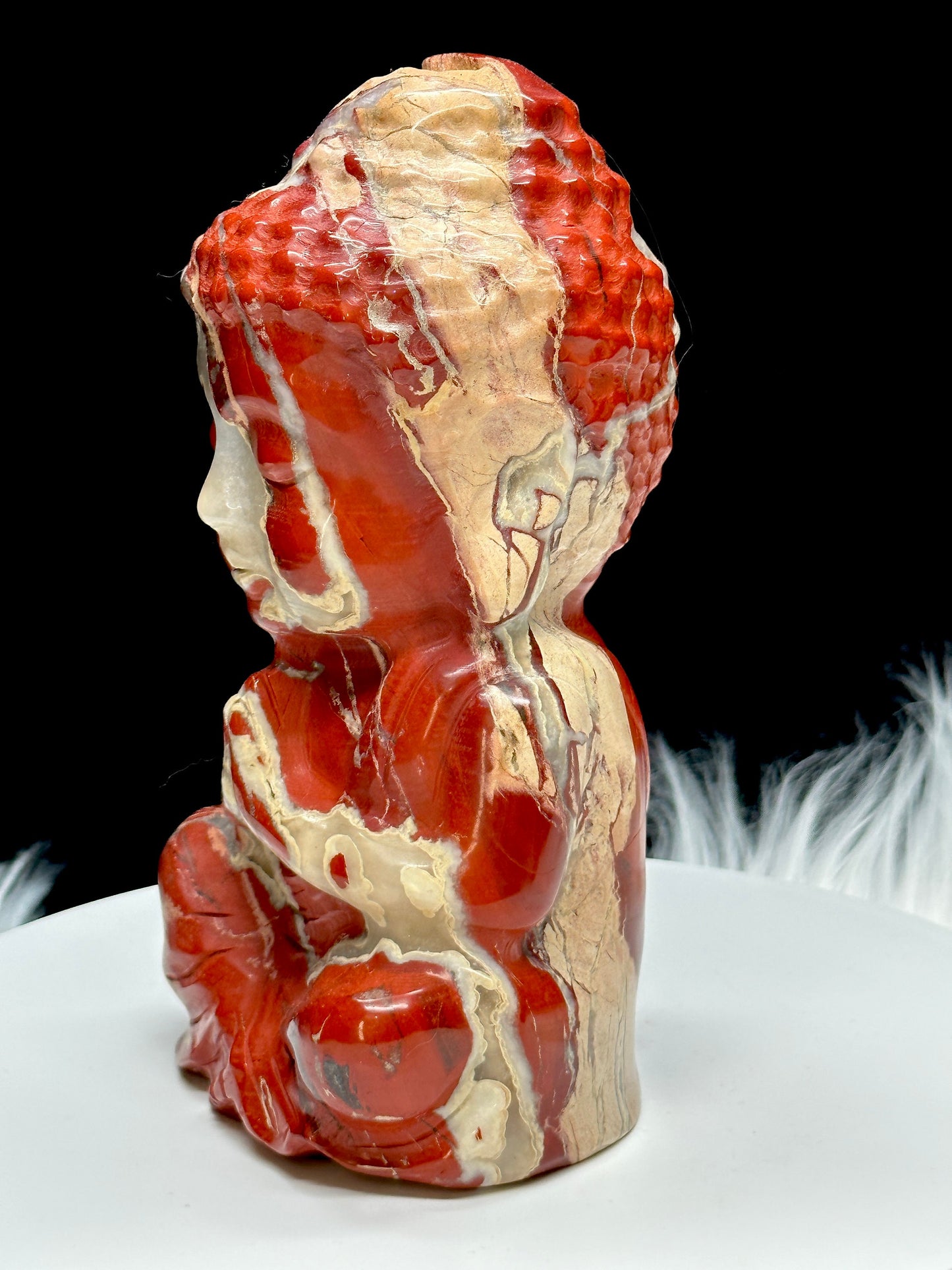 Peaceful Red Jasper Buddha Carving, Crystal Buddha Statue