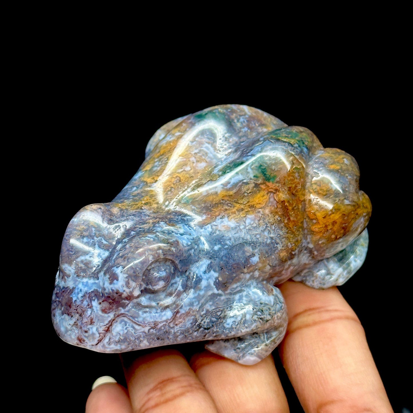 Beautiful Ocean Jasper Crystal Frog Carving