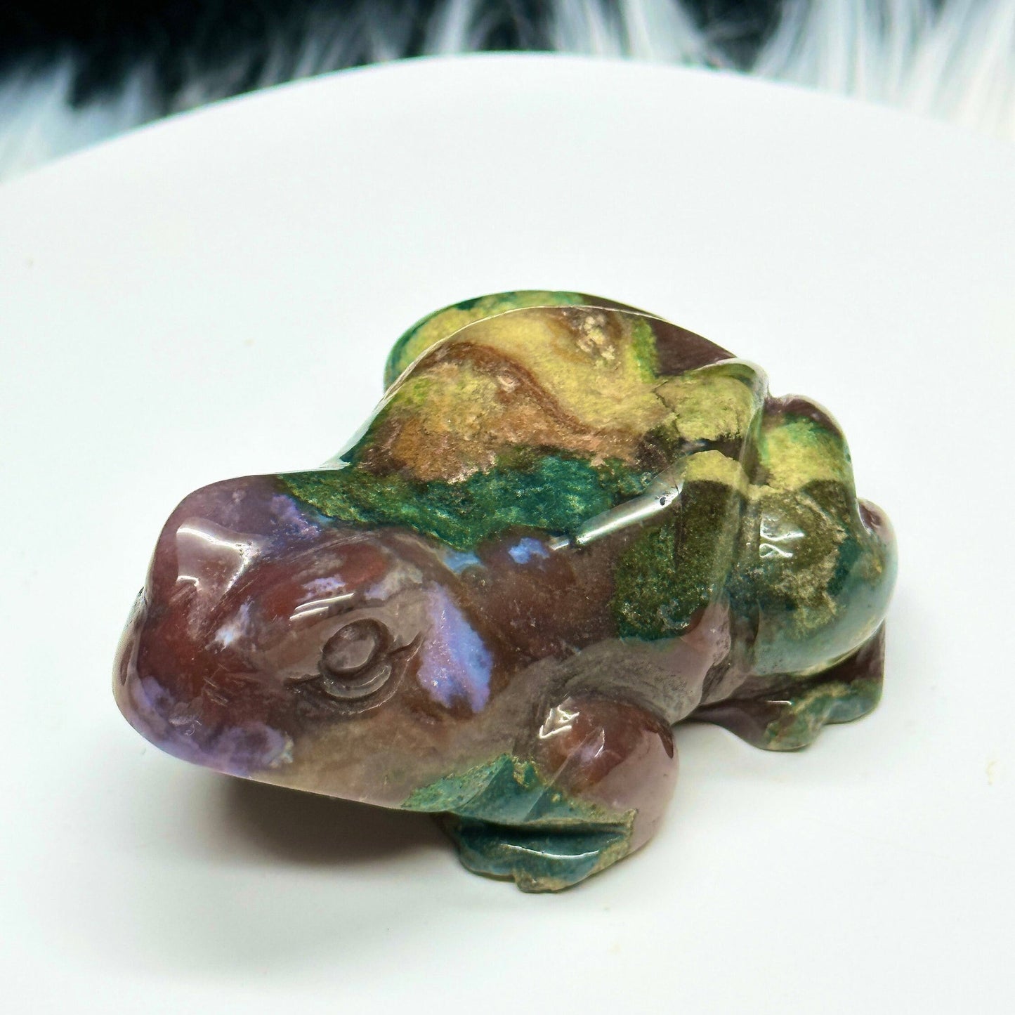 Colorful Ocean Jasper Crystal Frog Carving