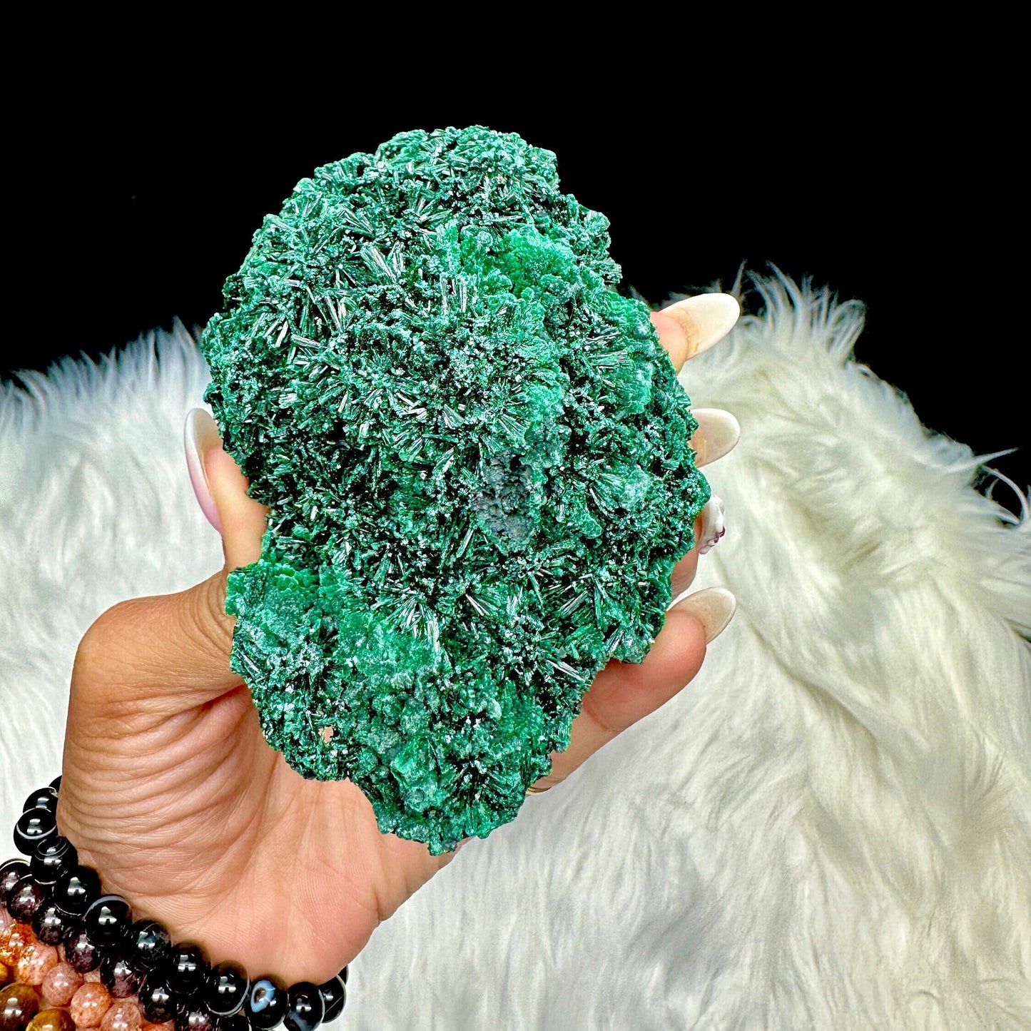 Raw Shiny Fibrous Malachite Crystal Specimen, Malachite Specimen, 238 grams