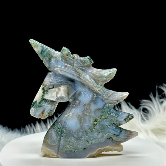 Large Blue Moss Agate Unicorn, Large Unicorn Carving- 4.5 inches height approx.