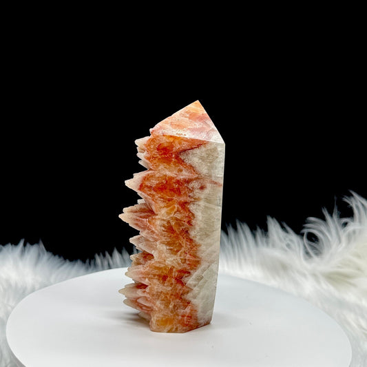 Raw Calcite Tower, Dogtooth calcite tower, large orange calcite polished point - raw calcite specimen freeform - 11 inches tall