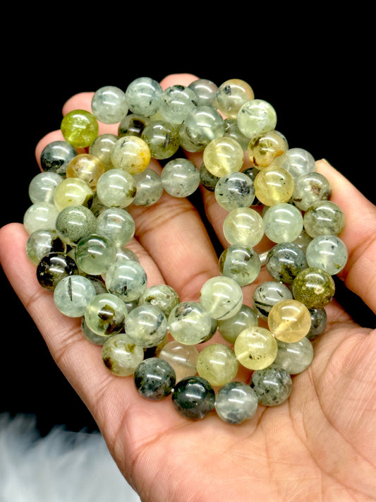 Stone of Hope Best Green Color Prehnite Bracelet 9mm Natural Heart Chakra Healing Stone