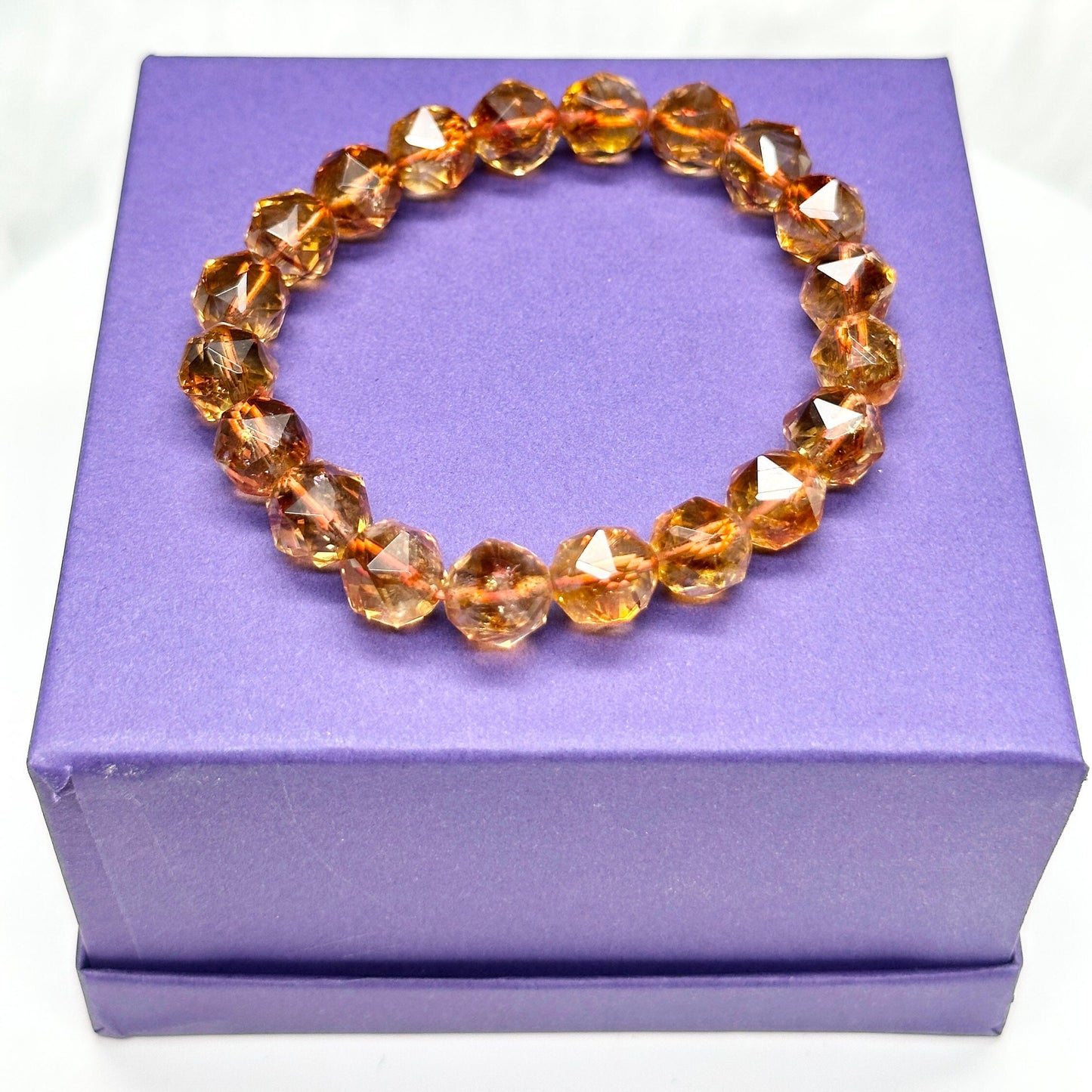 10mm Faceted Natural Citrine Bracelet, Citrine Crystal Bracelet