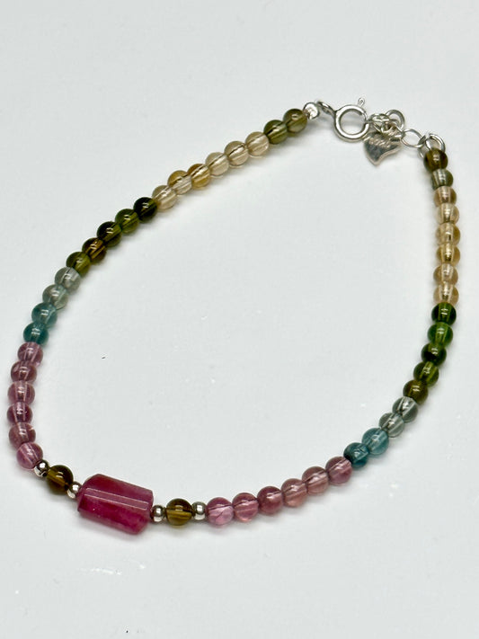 Rainbow Tourmaline Bracelet Ruby Color Tourmaline | 925 Sterling Silver Silver Adjustable Style