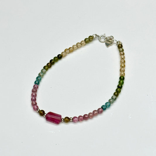 Rainbow Tourmaline Bracelet Ruby Color Tourmaline | 925 Sterling Silver Silver Adjustable Style