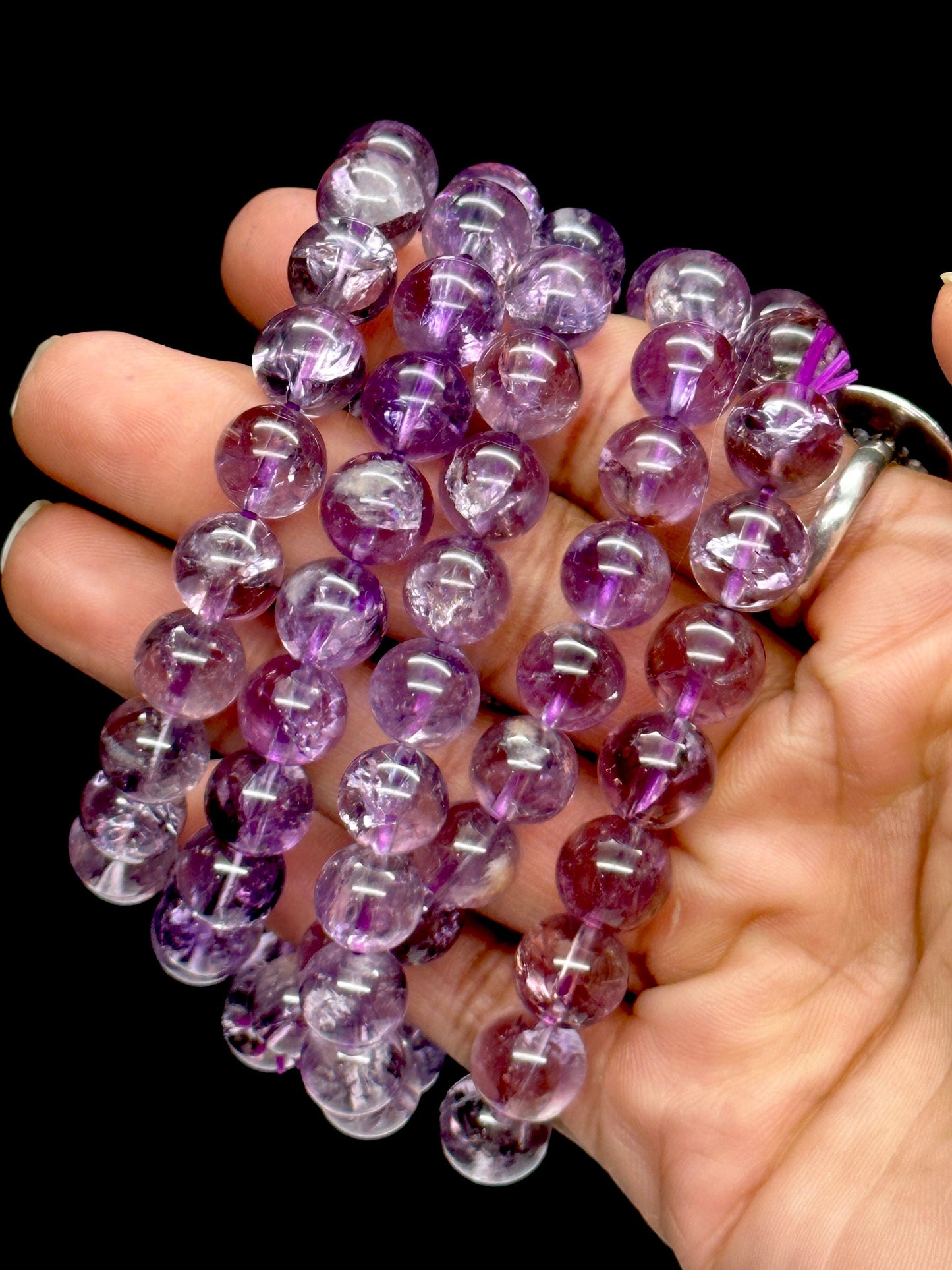 9mm Natural Amethyst Healing Crystal Bracelet from Brazil | Crown Third Eye