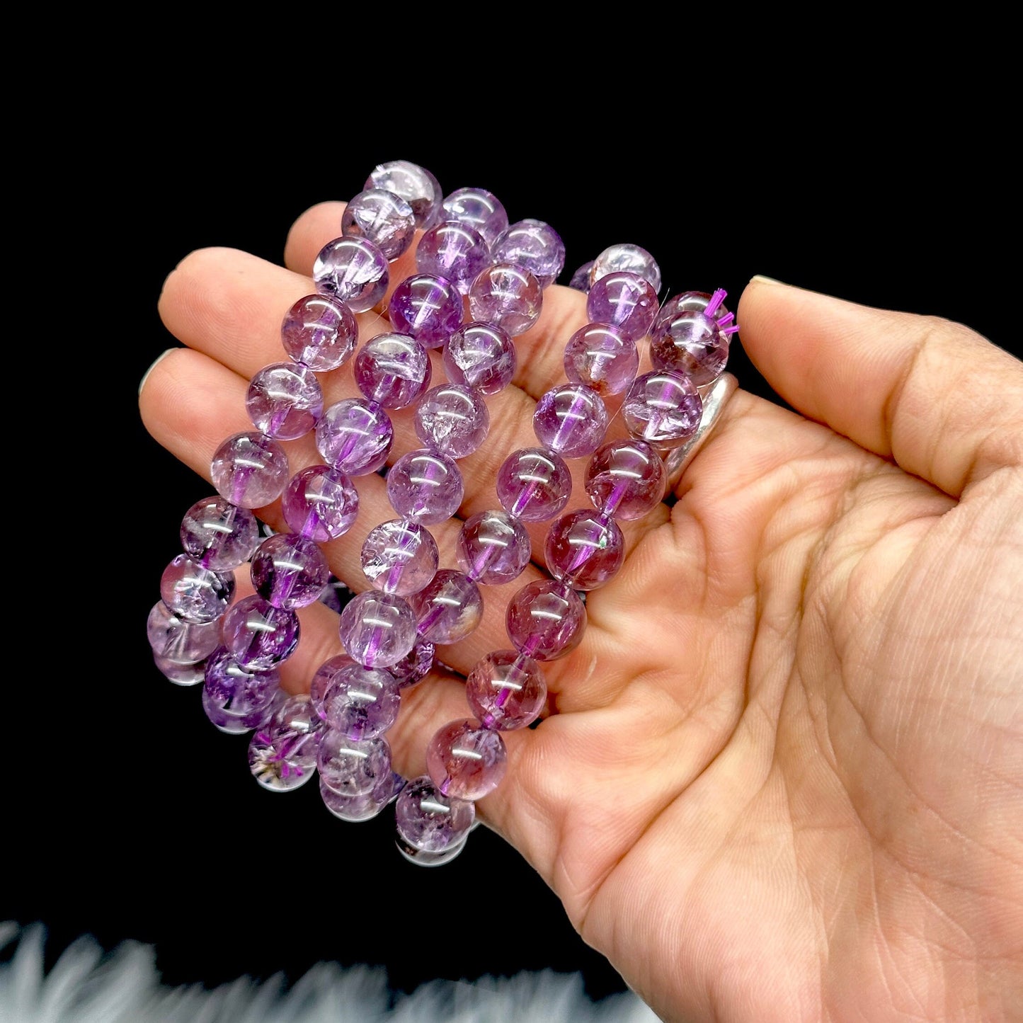 9mm Natural Amethyst Healing Crystal Bracelet from Brazil | Crown Third Eye