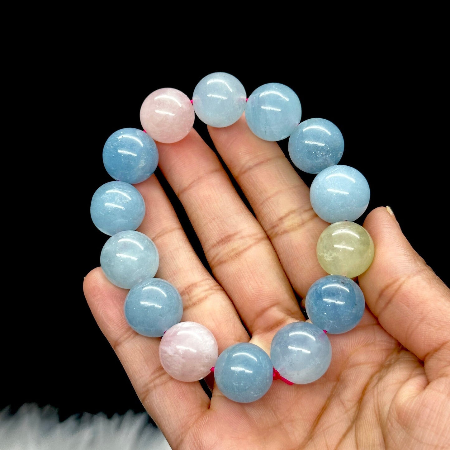 Beautiful Color Natural Morganite Bracelet 14mm Beads Reiki Healing Crystal Heart Throat Chakra - 16mm