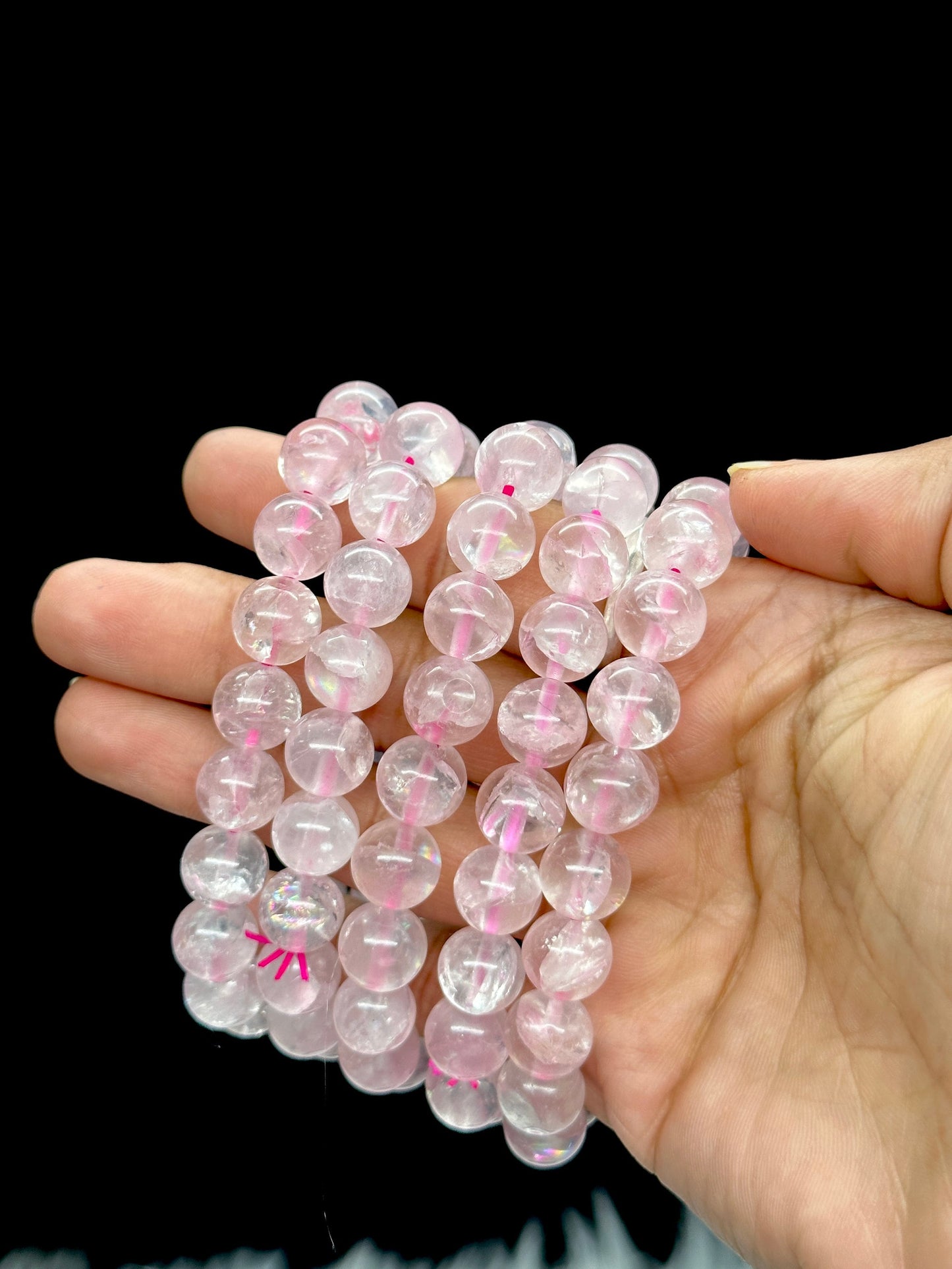 10mm Beautiful Icy Rose Quartz Bracelet with Rainbows