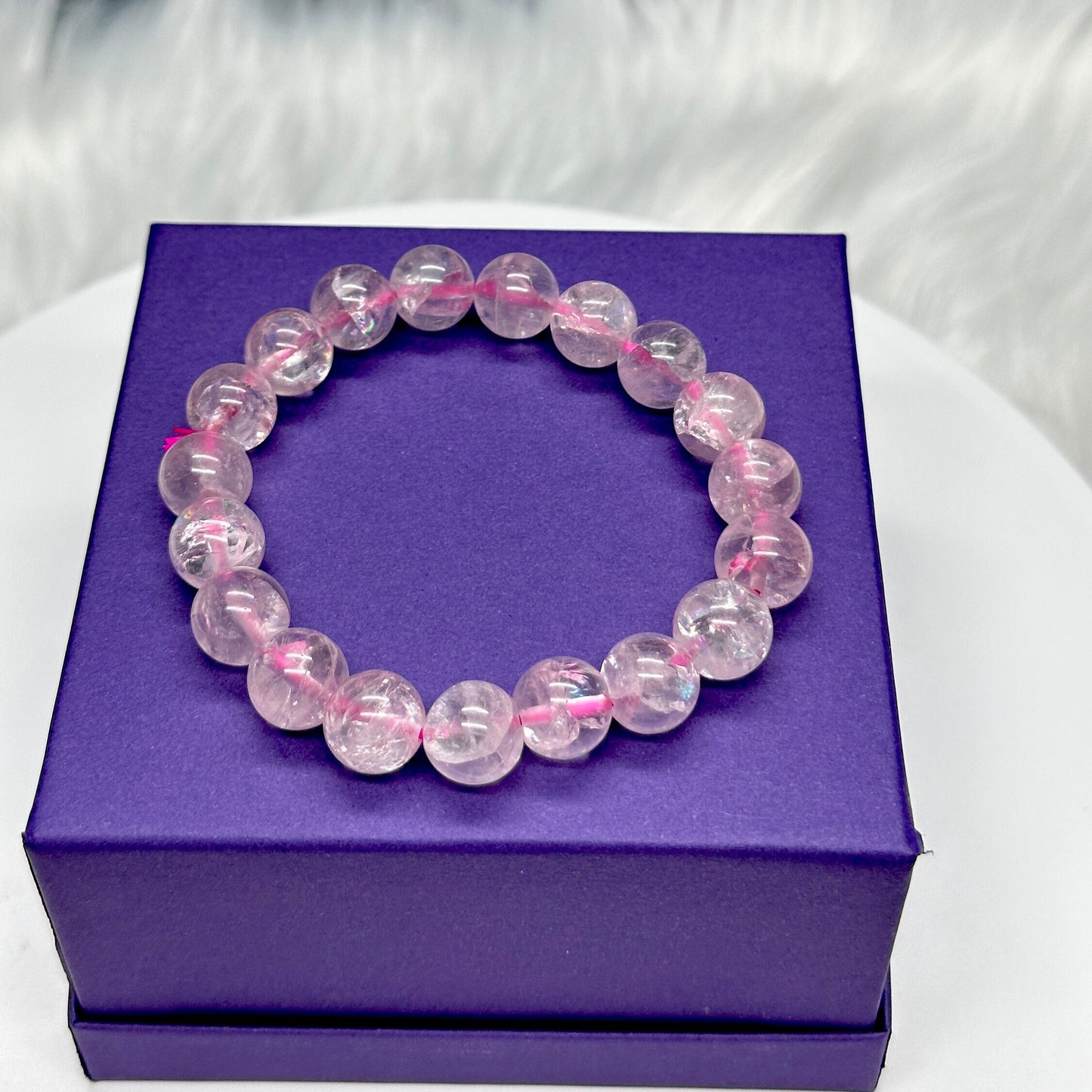 10mm Beautiful Icy Rose Quartz Bracelet with Rainbows