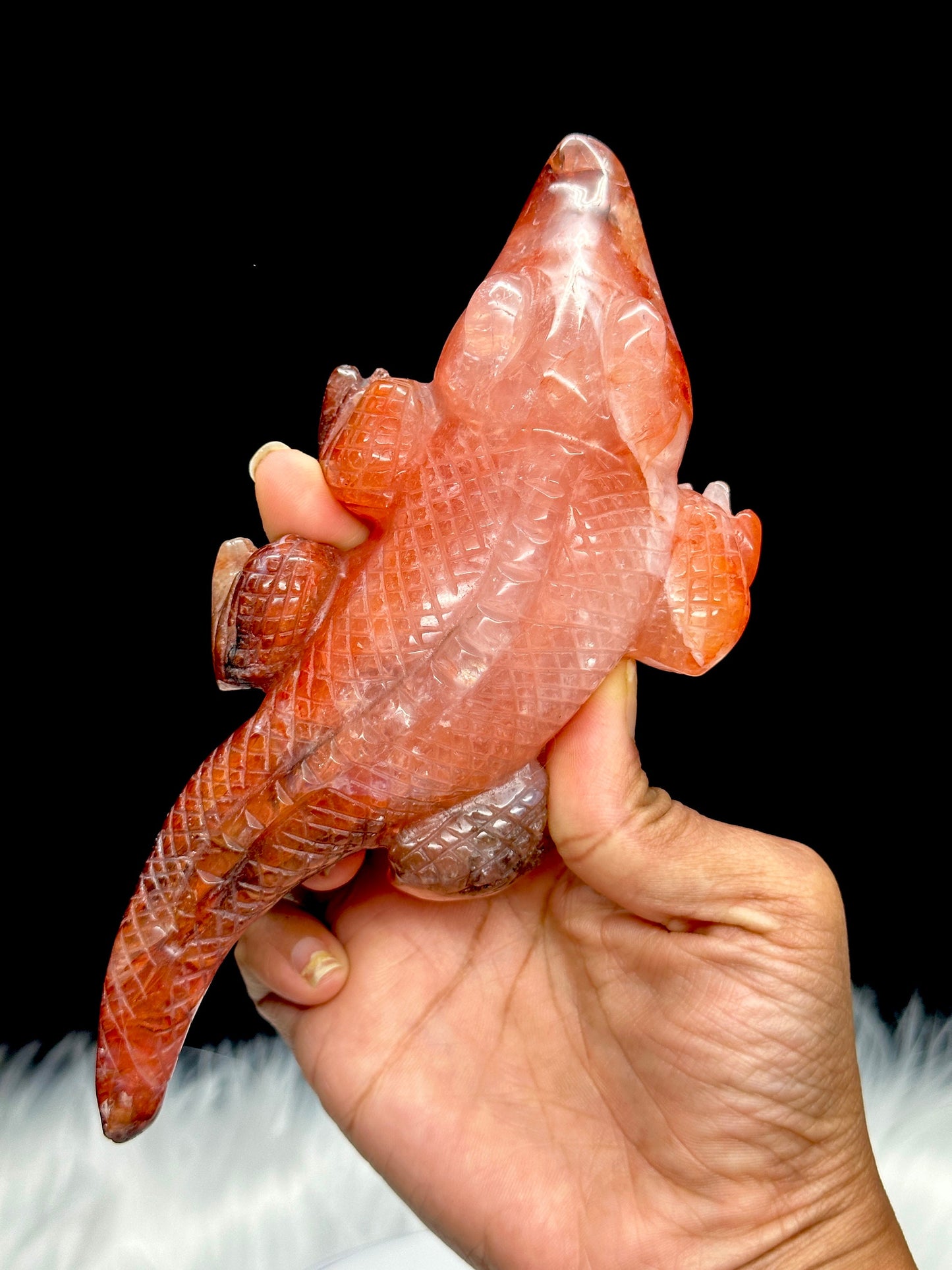 Fire Quartz Crystal Crocodile Carving, Crystal Carving, animal decor ,Home Decor, Gift Item