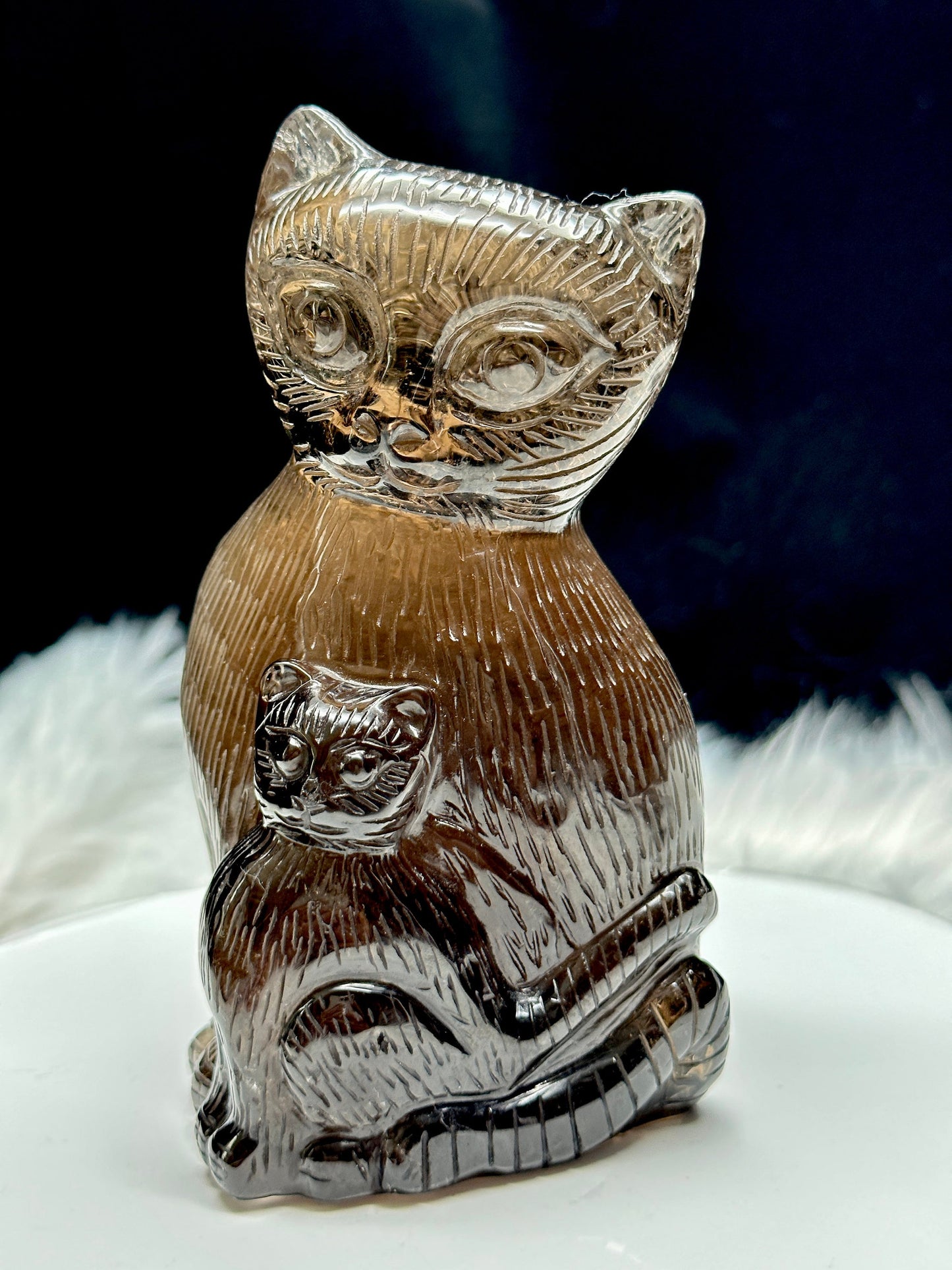 Beautiful Smoky Quartz Cat Carving, Smokey Quartz Crystal Cat Carving