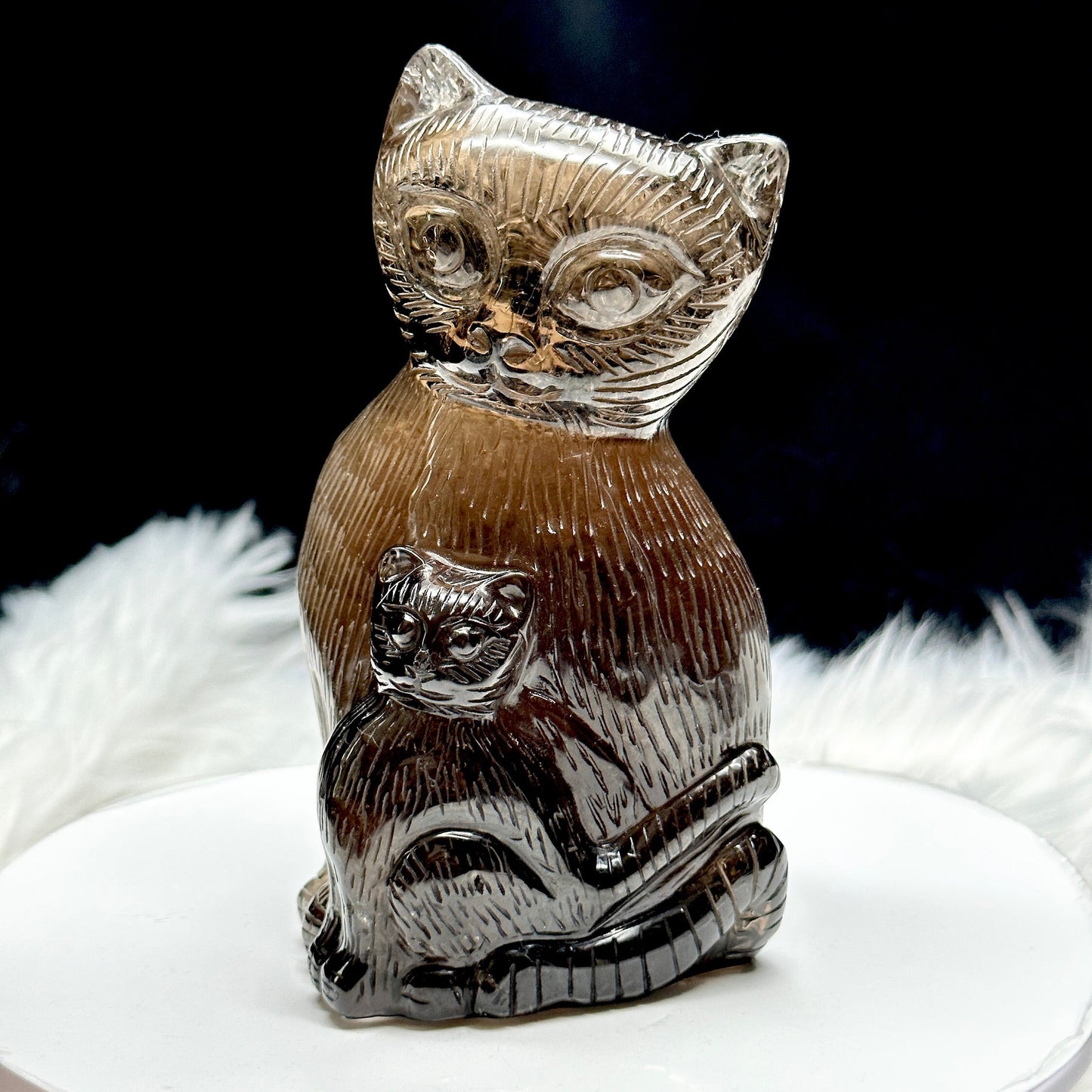 Beautiful Smoky Quartz Cat Carving, Smokey Quartz Crystal Cat Carving