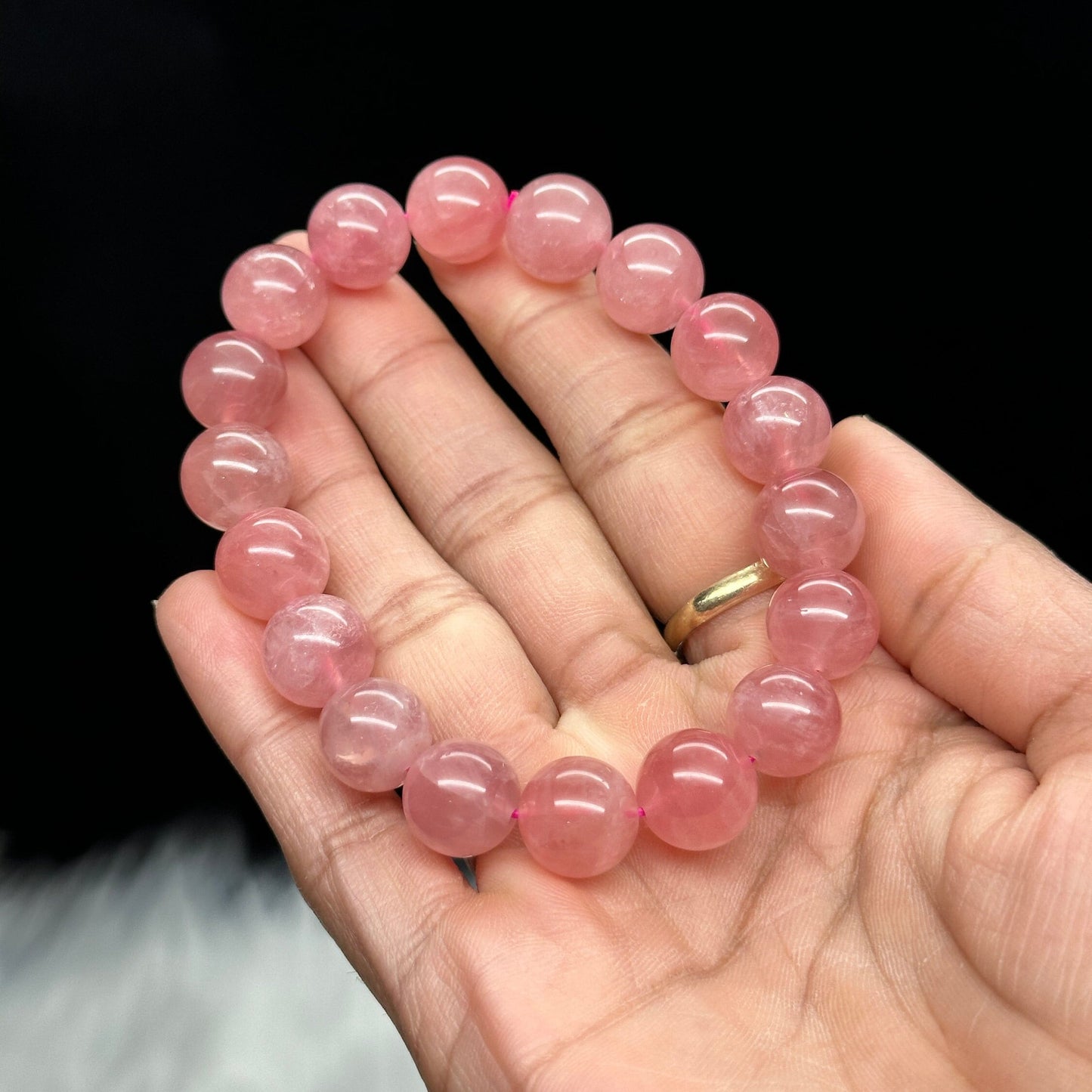 Natural Madagascar Rose Quartz  Bracelet 12mm| Heart Chakra Jewelry | Improve Your Love Life and Relationship