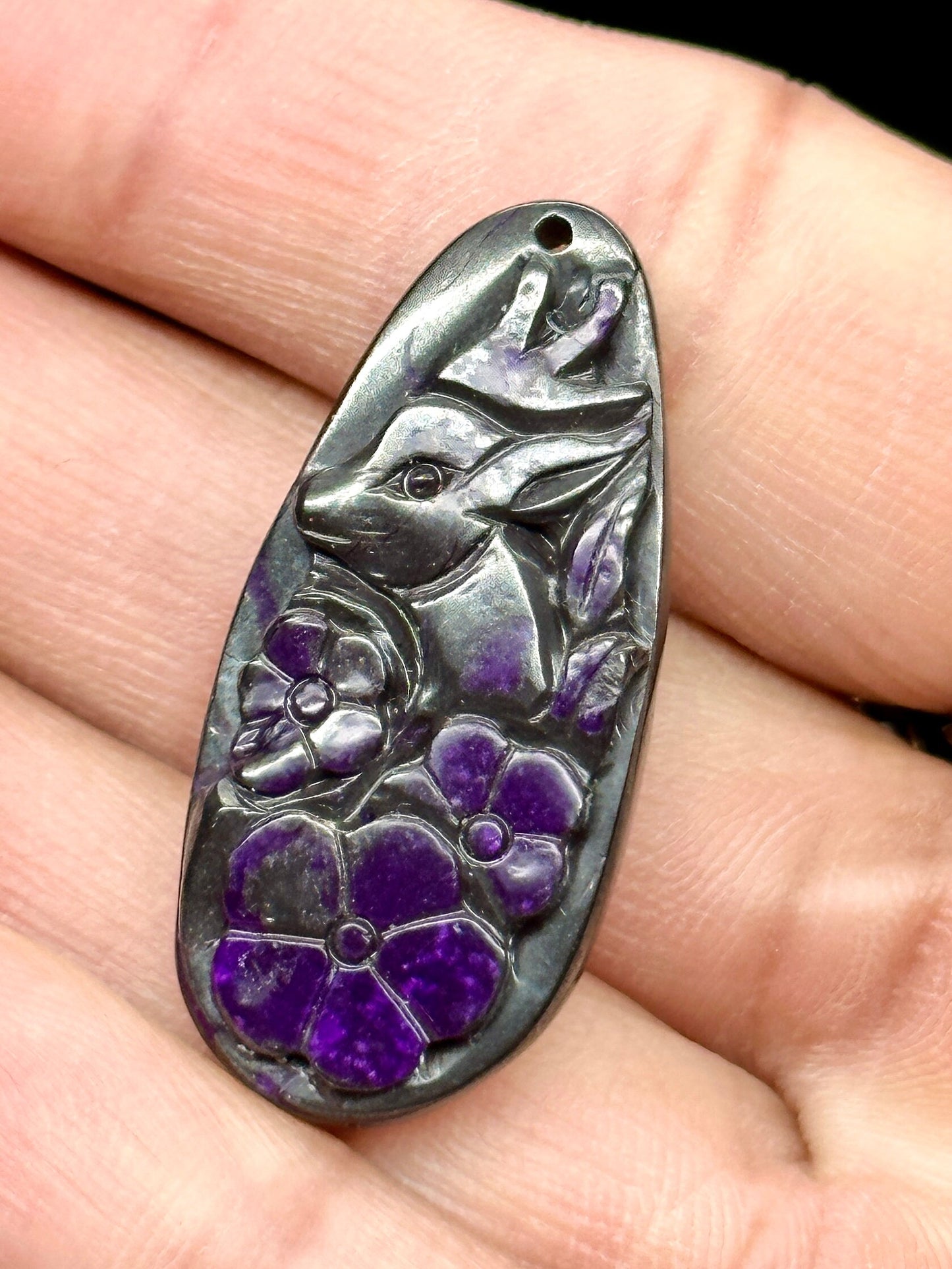 Carved Natural Sugilite Pendant , Sugilite Crystal Pendant