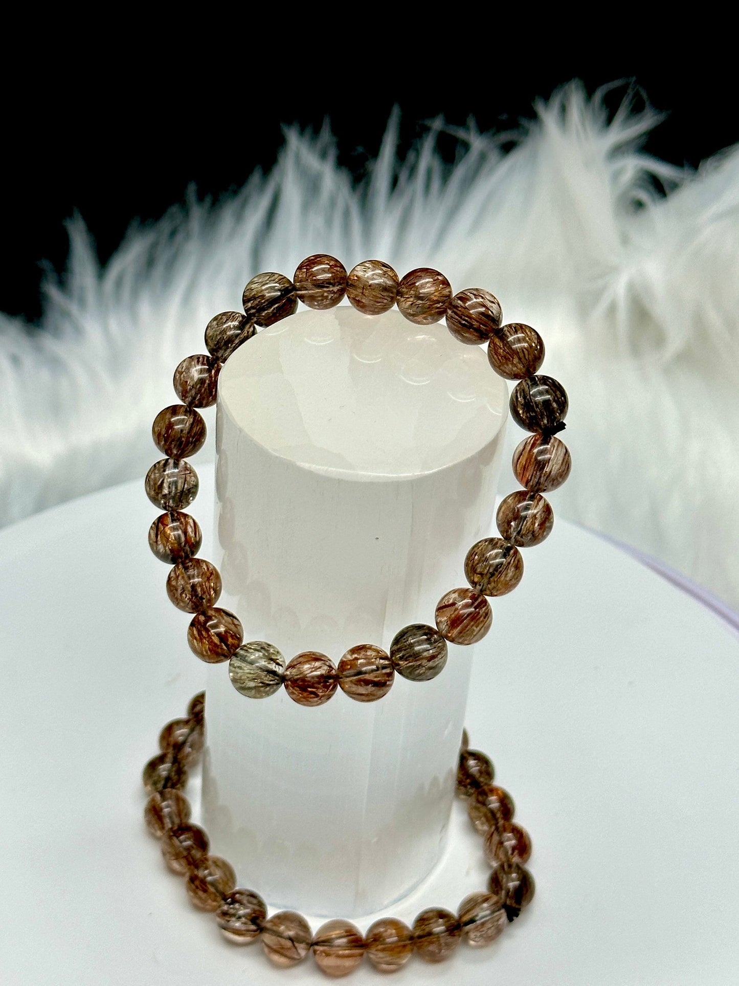 8mm Natural Copper Rutilated Quartz Healing Crystal Bracelet | Bringing Lucky and Wealth