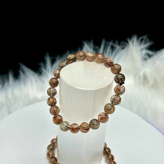 8mm Natural Copper Rutilated Quartz Healing Crystal Bracelet | Bringing Lucky and Wealth