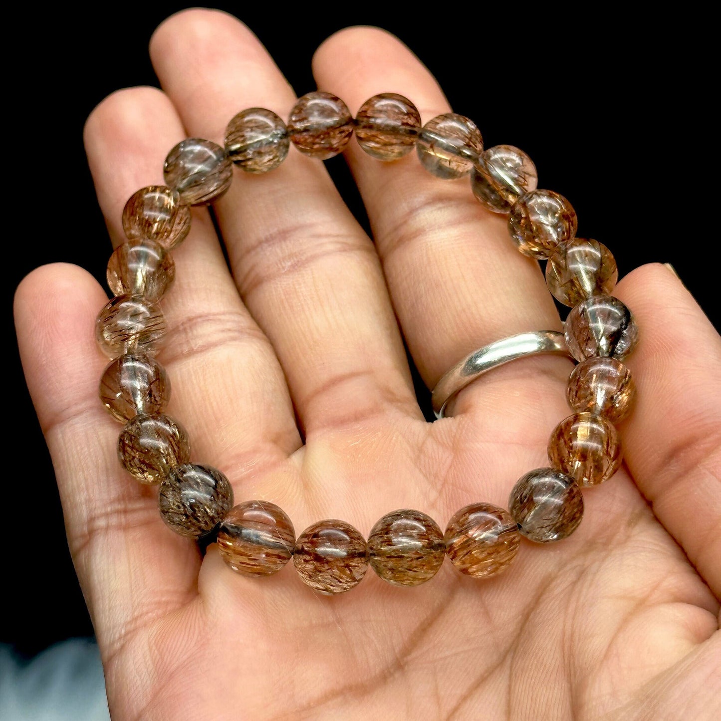 8mm Natural Copper Rutilated Quartz Healing Crystal Bracelet | Bringing Lucky and Wealth