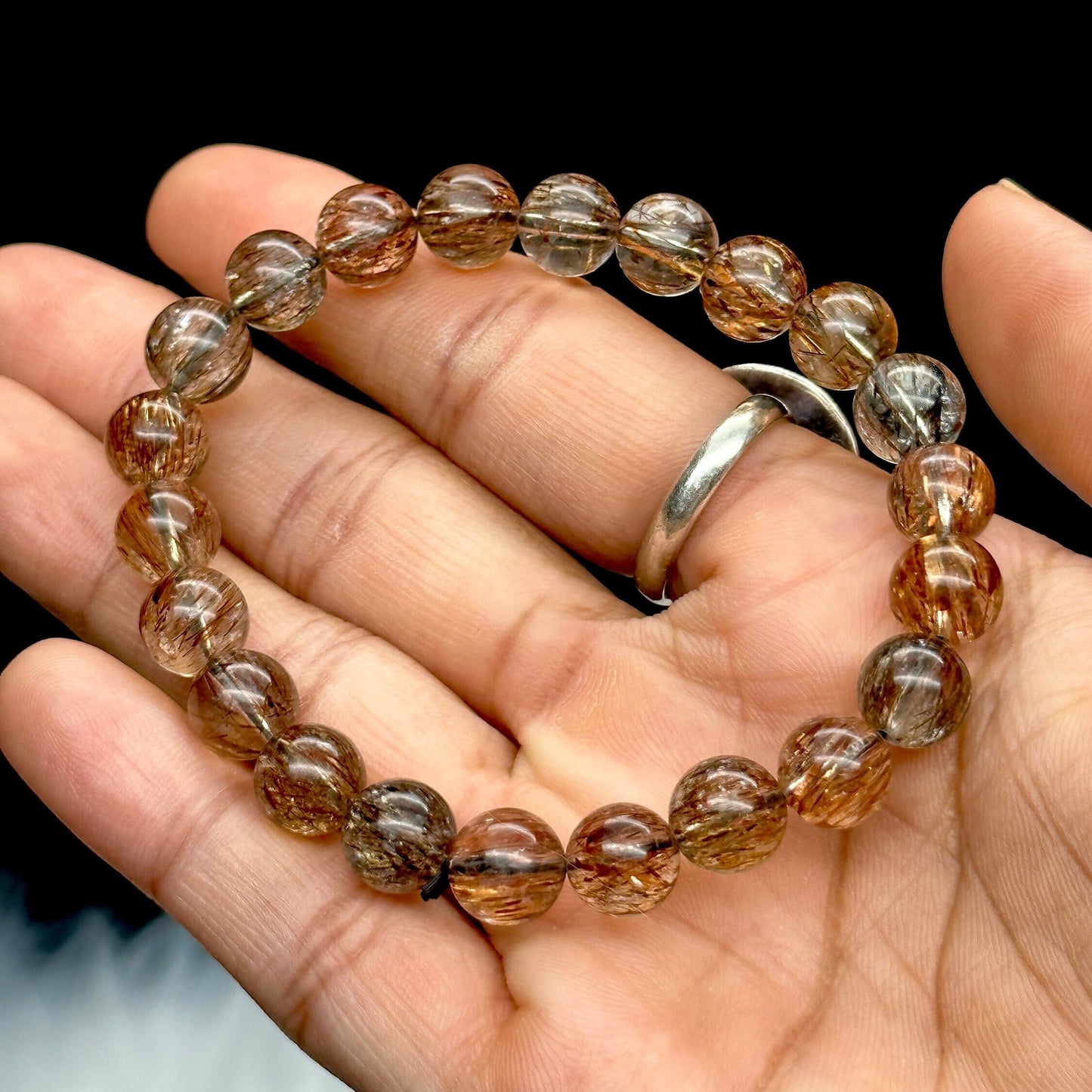 8mm Natural Copper Rutilated Quartz Healing Crystal Bracelet | Bringing Lucky and Wealth