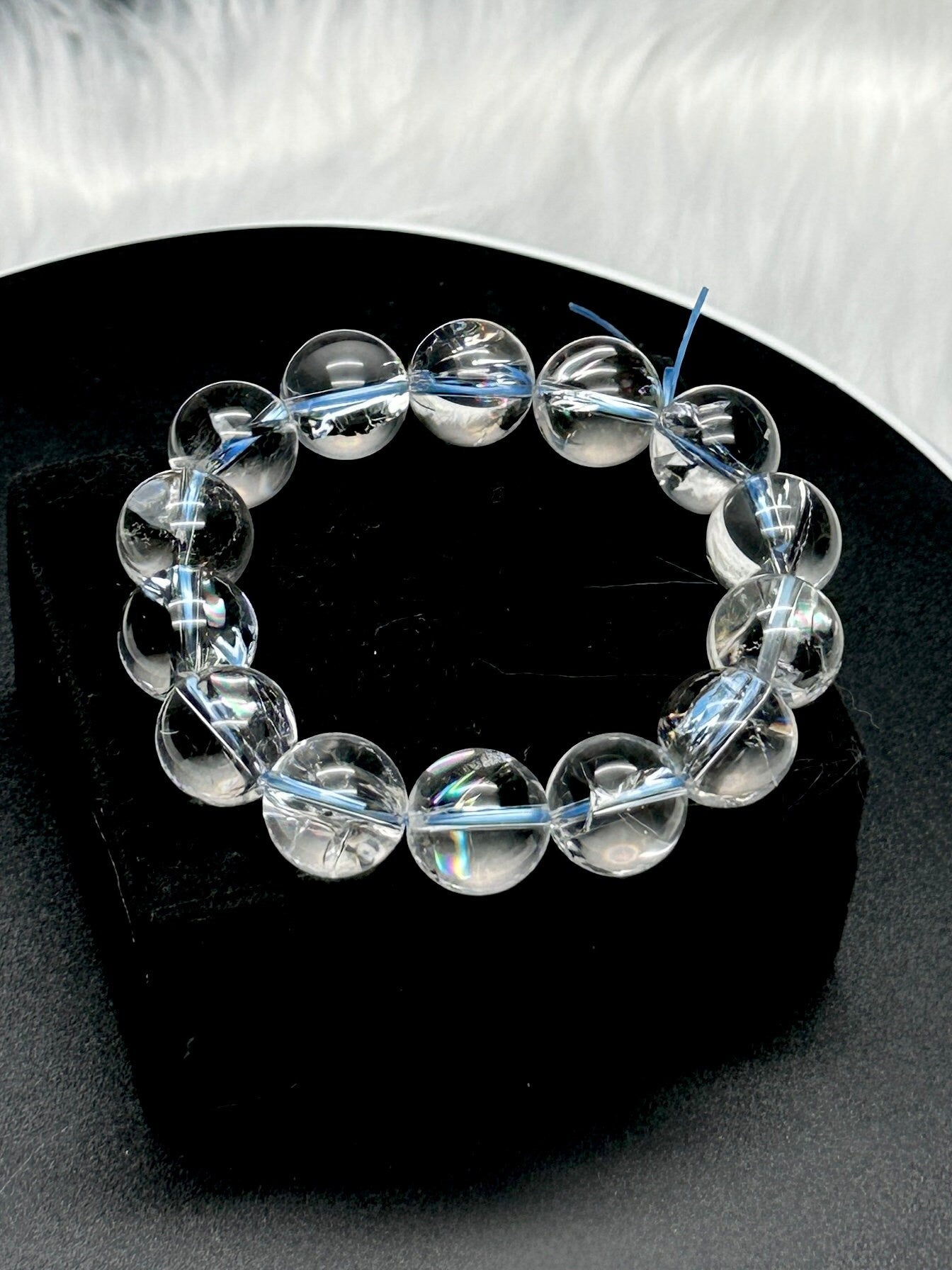 15mm Rainbow filled Natural Clear Quartz Bracelet | Healing Stone Meditation