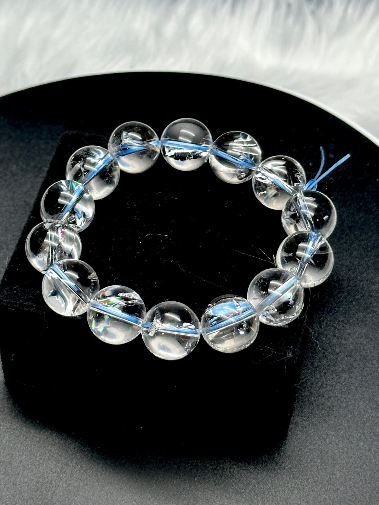 15mm Rainbow filled Natural Clear Quartz Bracelet | Healing Stone Meditation