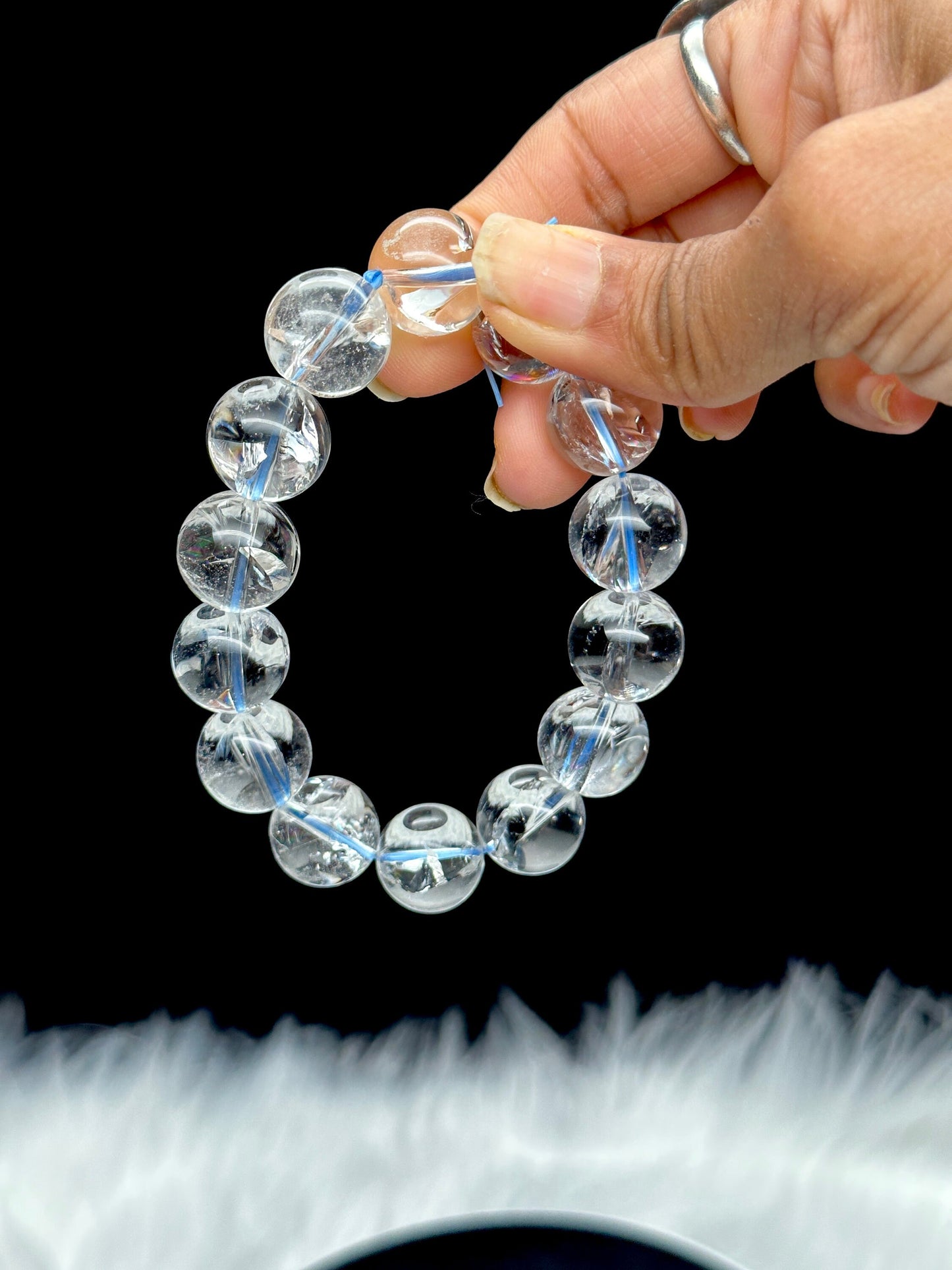 15mm Rainbow filled Natural Clear Quartz Bracelet | Healing Stone Meditation